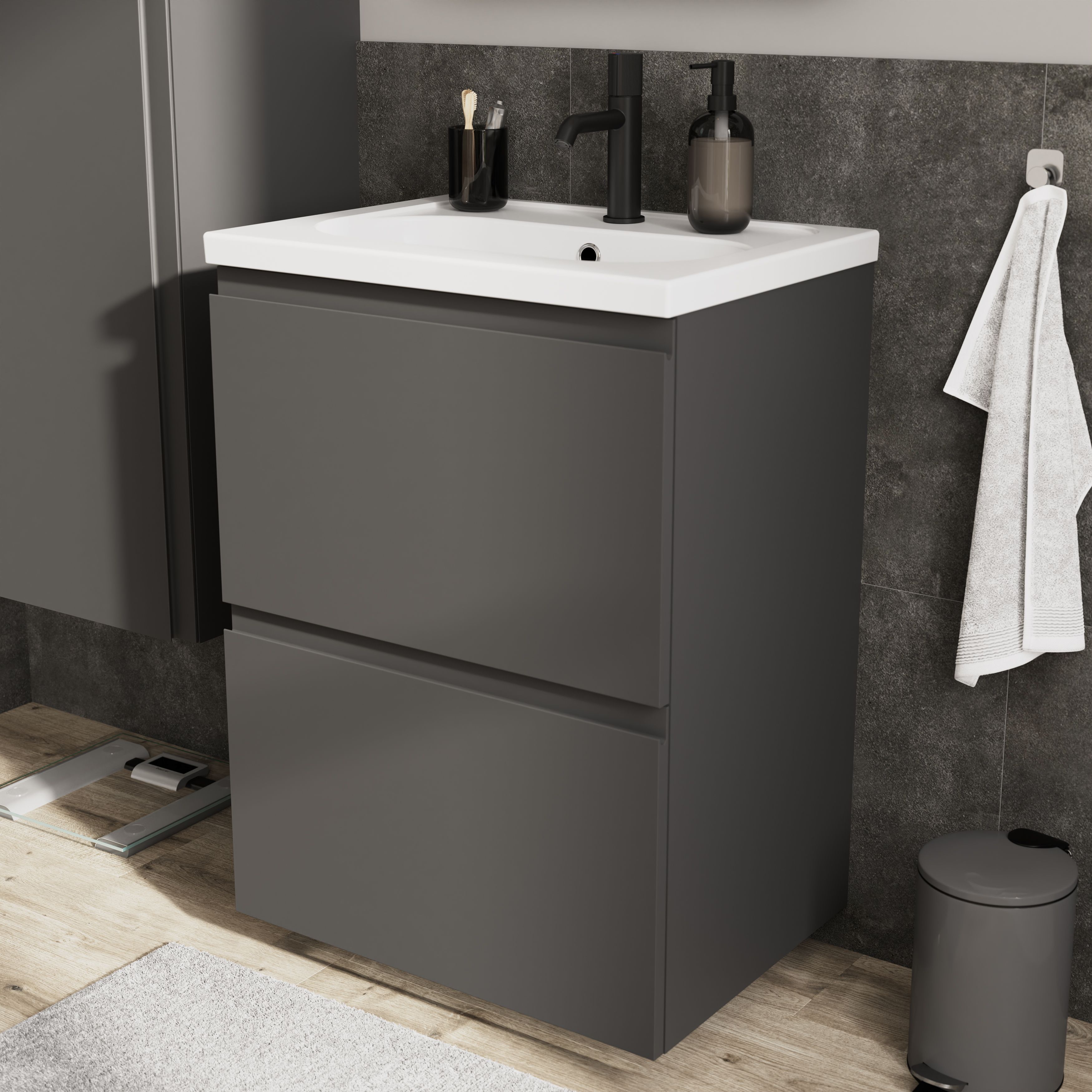 GoodHome Levanna Matt Dark grey Freestanding Vanity unit & basin set (W)600mm (H)850mm