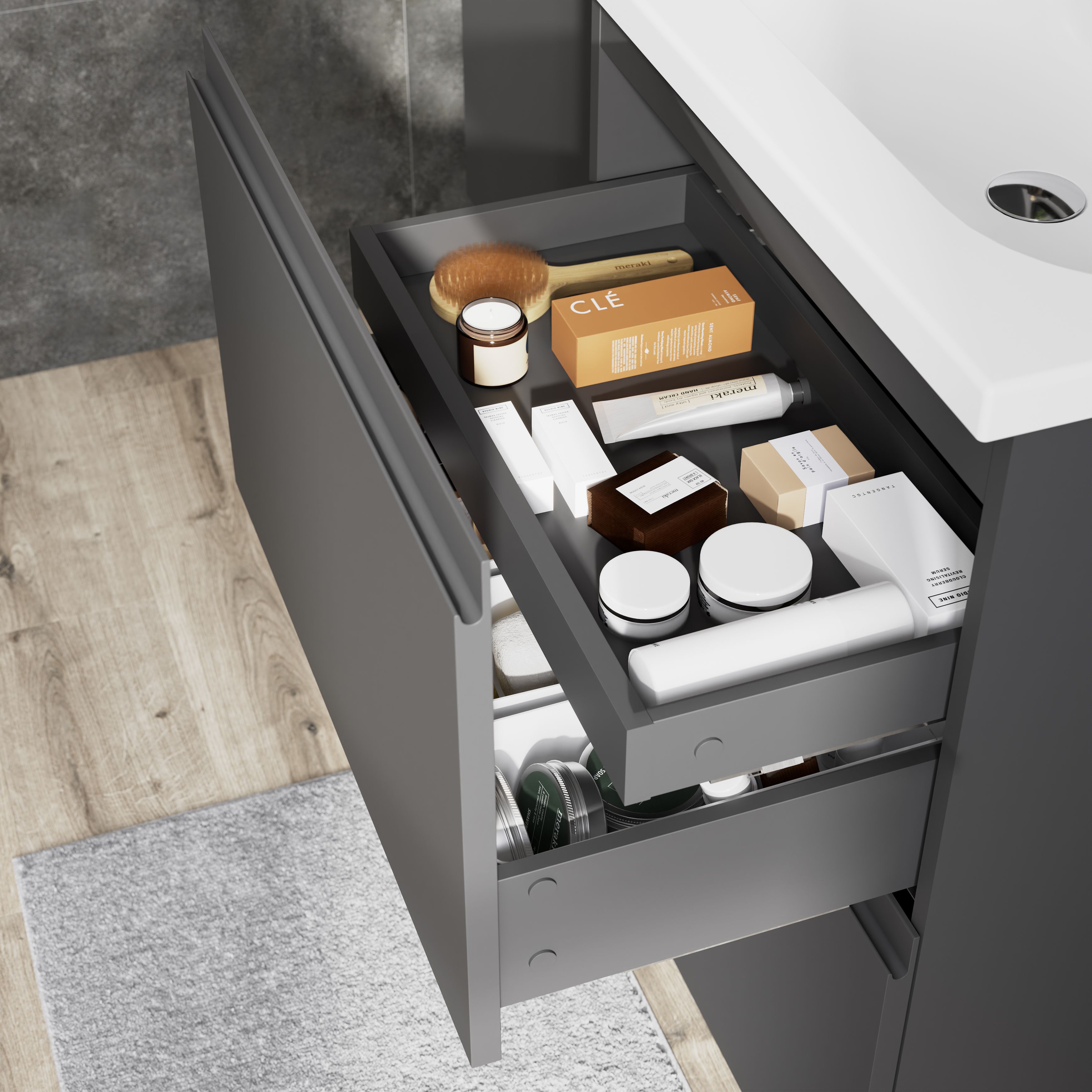 GoodHome Levanna Matt Dark grey Freestanding Vanity unit & basin set (W)600mm (H)850mm