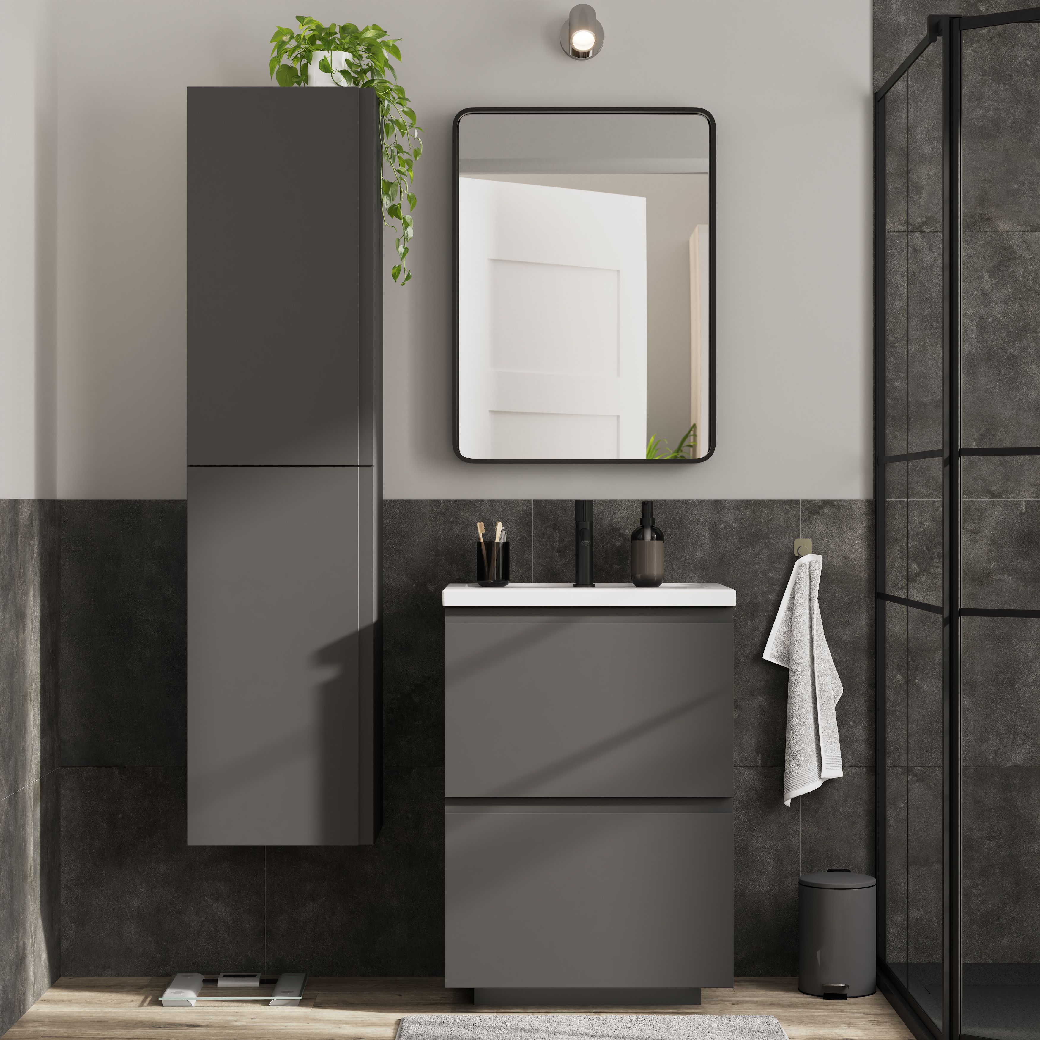 GoodHome Levanna Matt Dark grey Freestanding Vanity unit & basin set (W)600mm (H)850mm