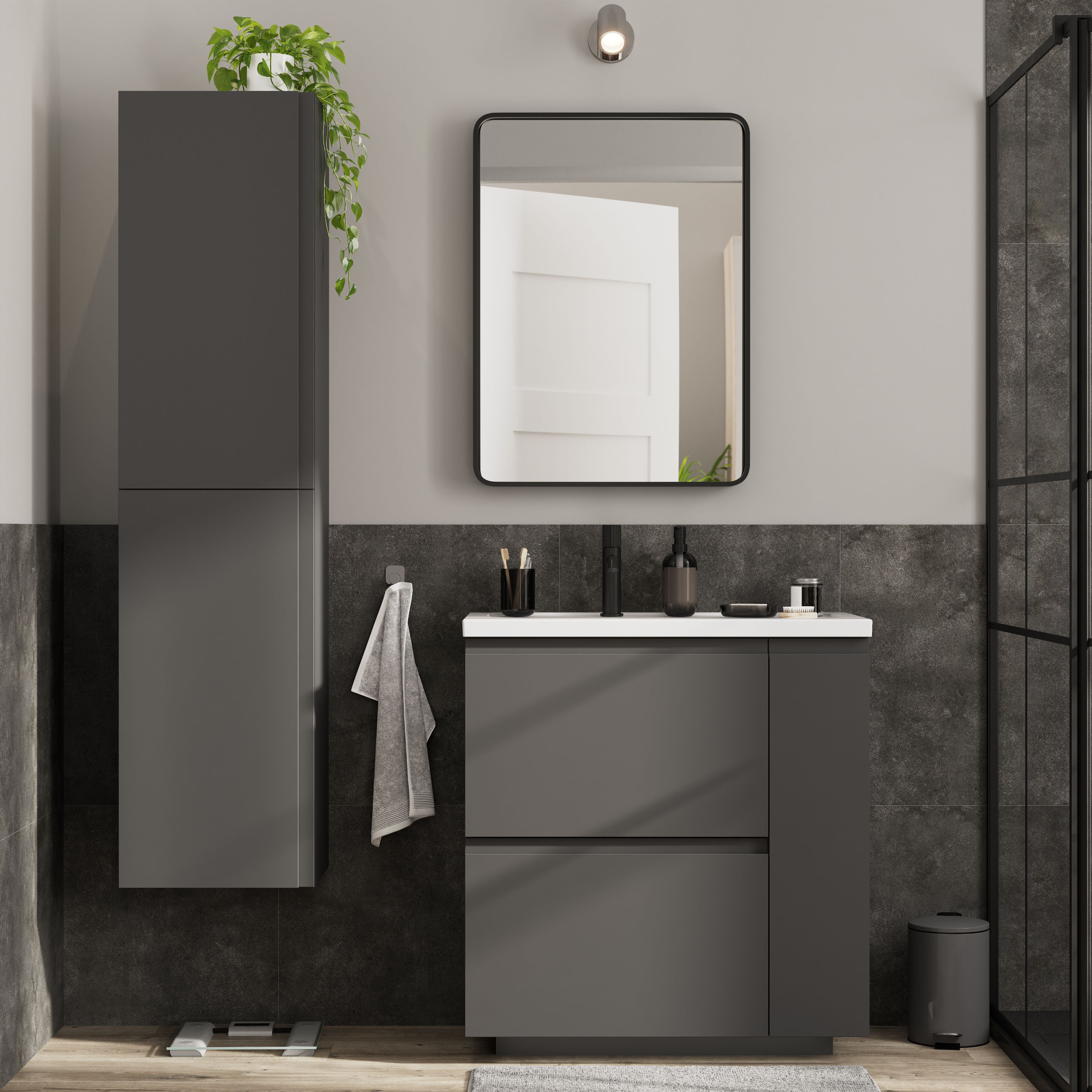 GoodHome Levanna Matt Dark grey Freestanding Vanity unit & basin set (W)800mm (H)850mm