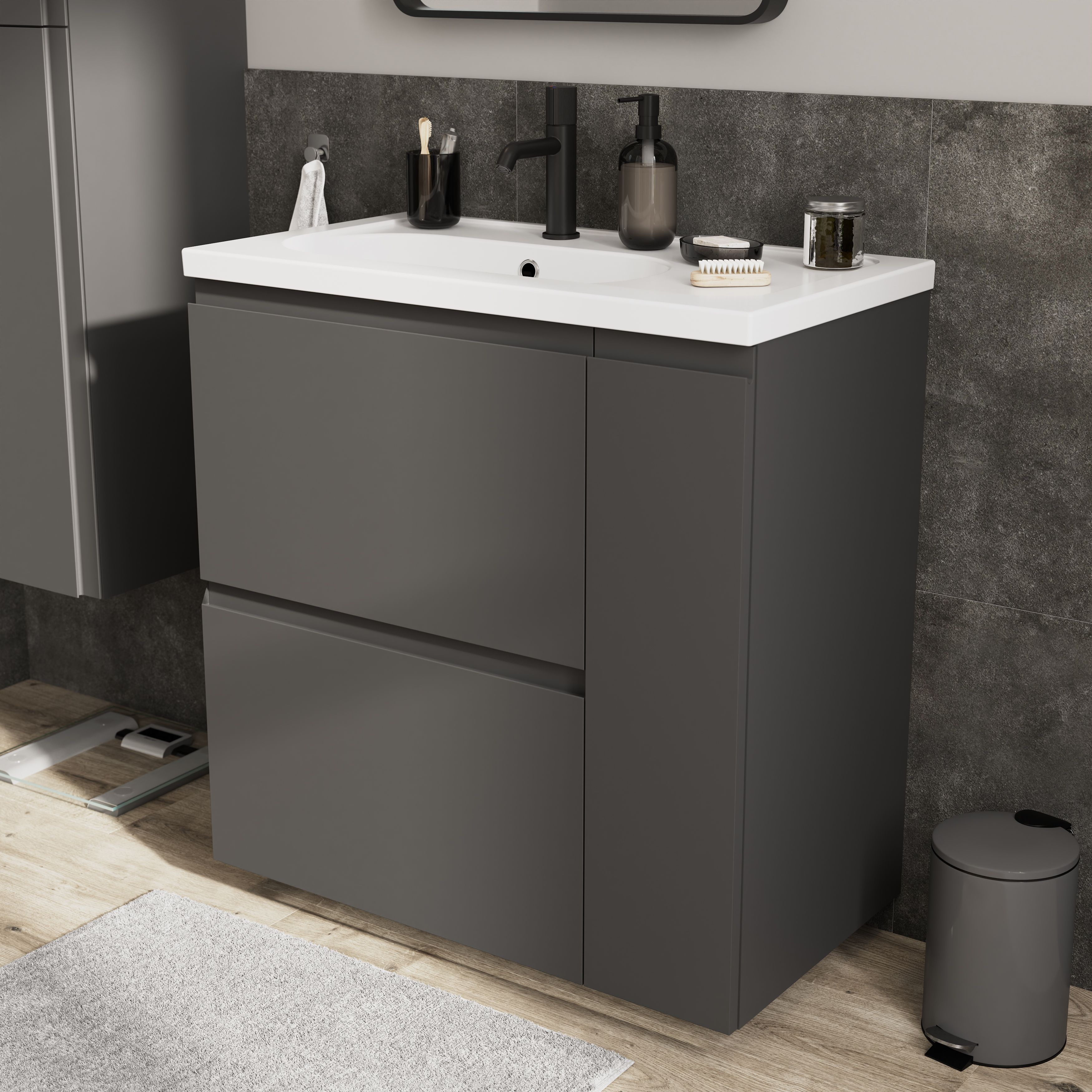 GoodHome Levanna Matt Dark grey Freestanding Vanity unit & basin set (W)800mm (H)850mm