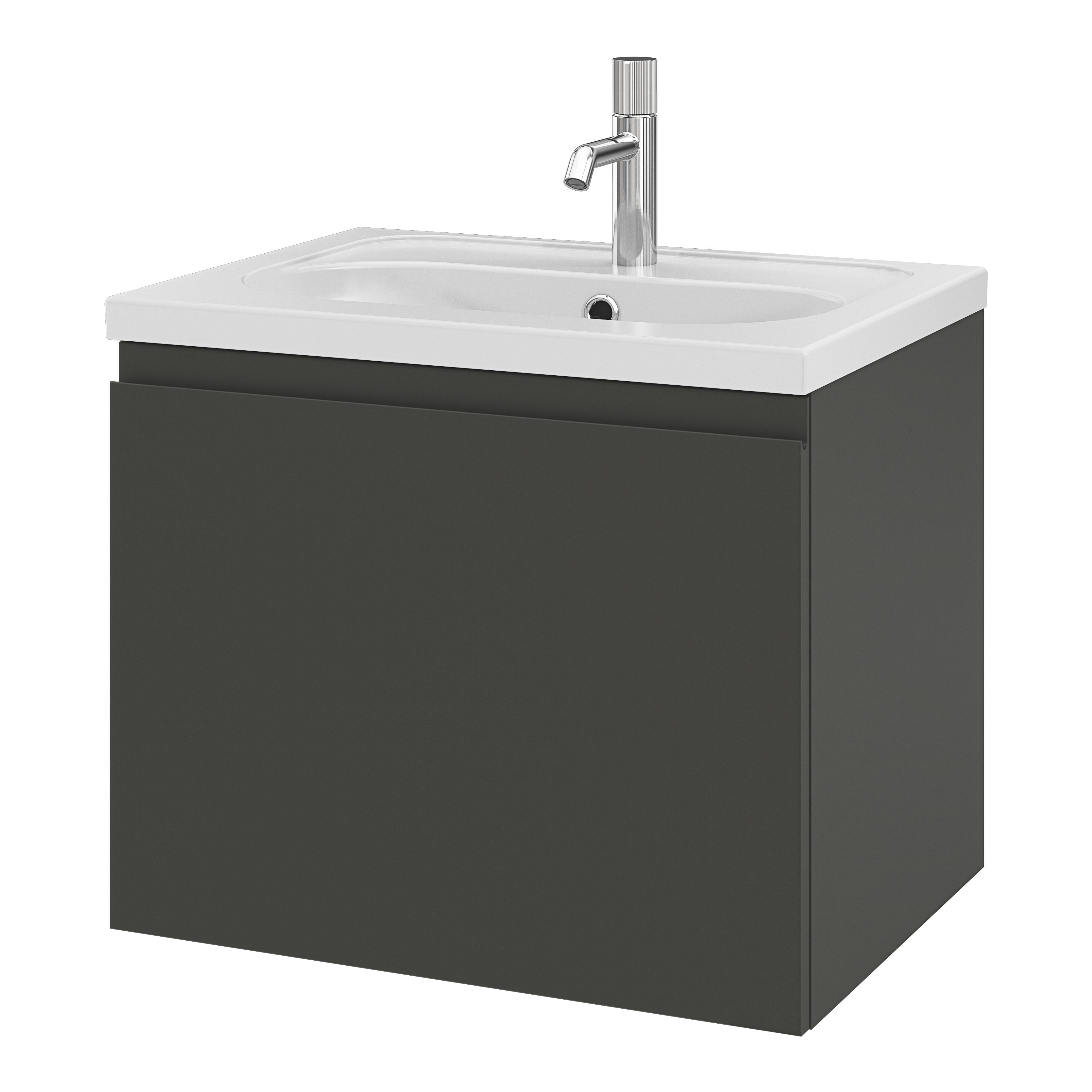 GoodHome Levanna Matt Dark grey Wall-mounted Vanity unit & basin set (W)600mm (H)480mm