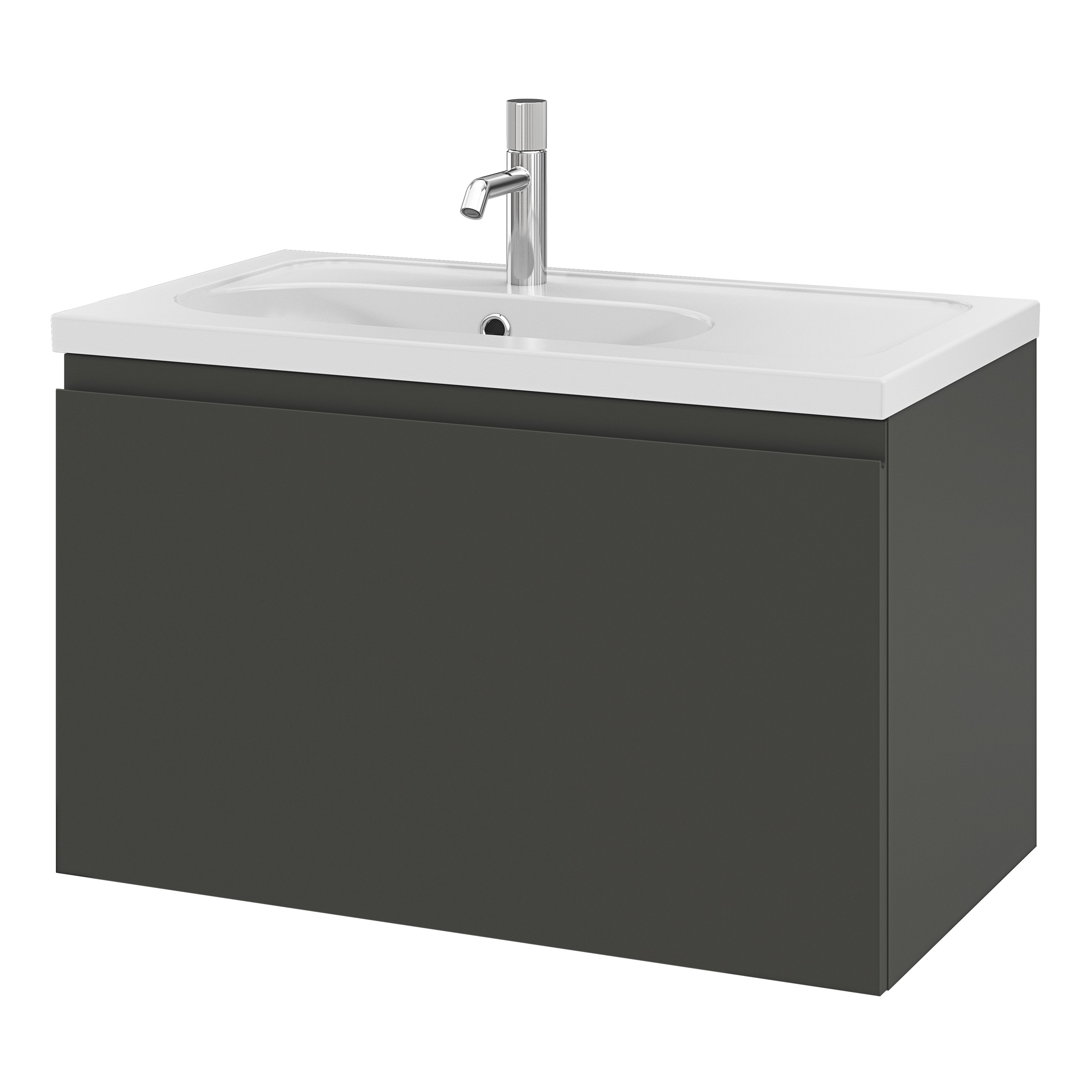 GoodHome Levanna Matt Dark grey Wall-mounted Vanity unit & basin set (W)800mm (H)480mm