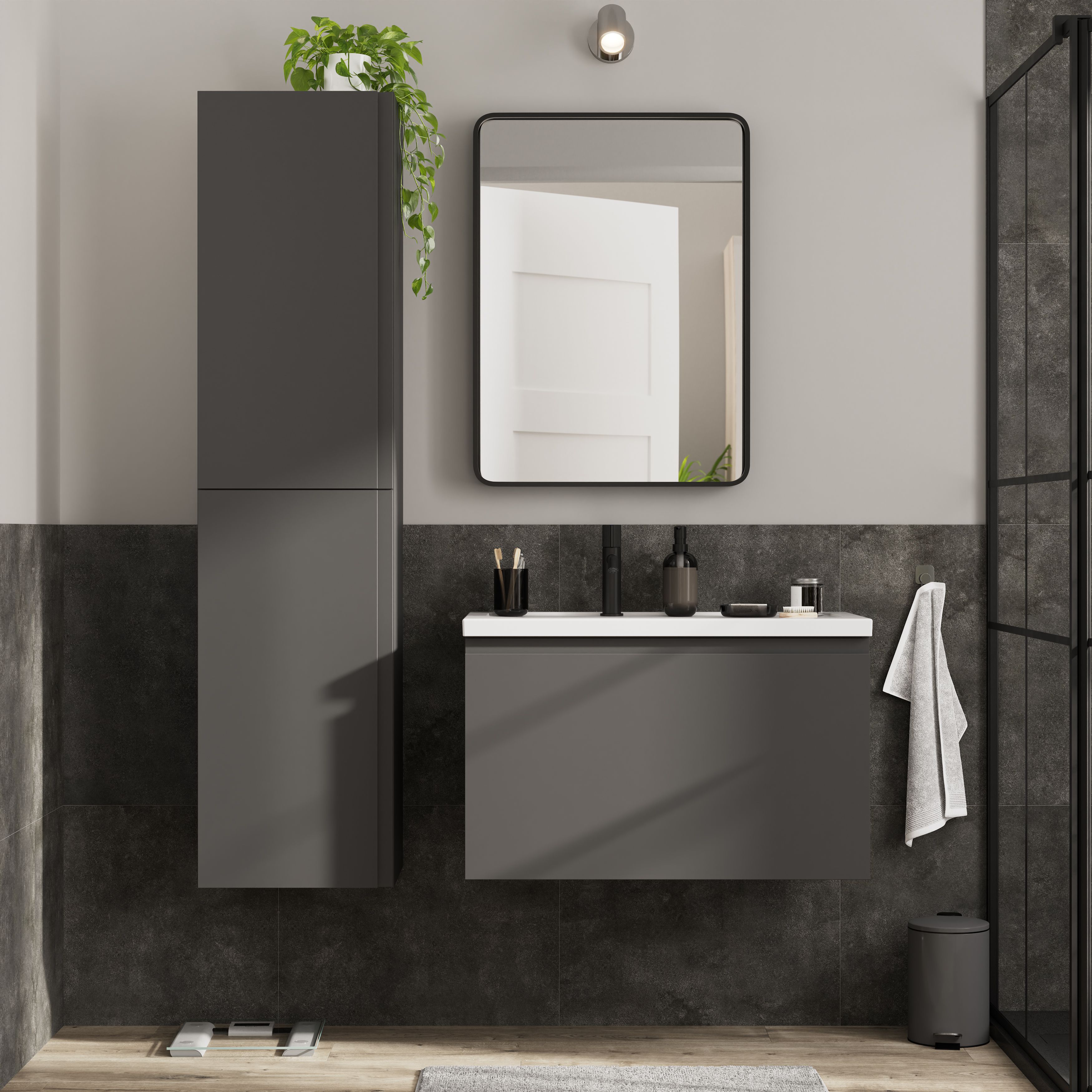 GoodHome Levanna Matt Dark grey Wall-mounted Vanity unit & basin set (W)800mm (H)480mm