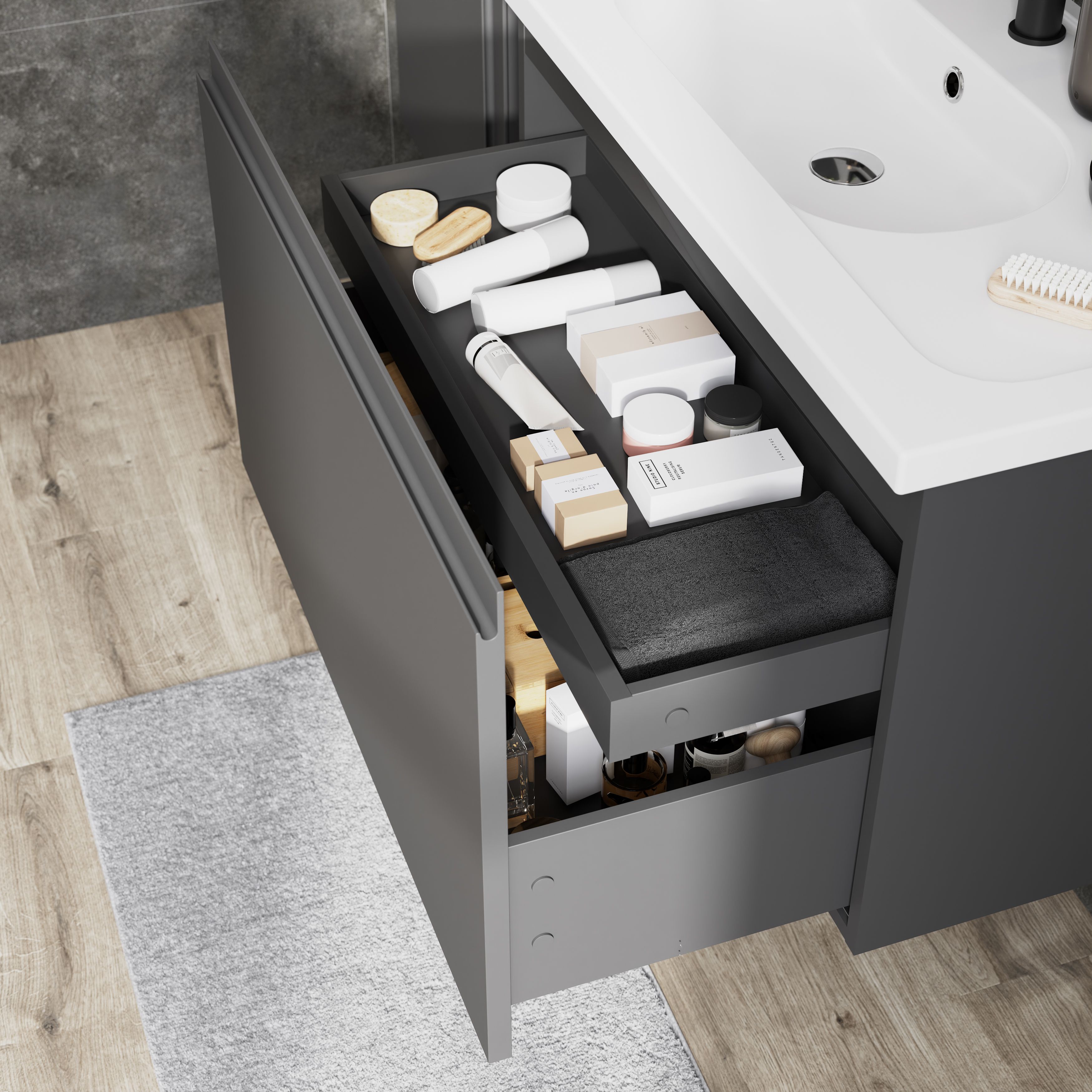 GoodHome Levanna Matt Dark grey Wall-mounted Vanity unit & basin set (W)800mm (H)480mm