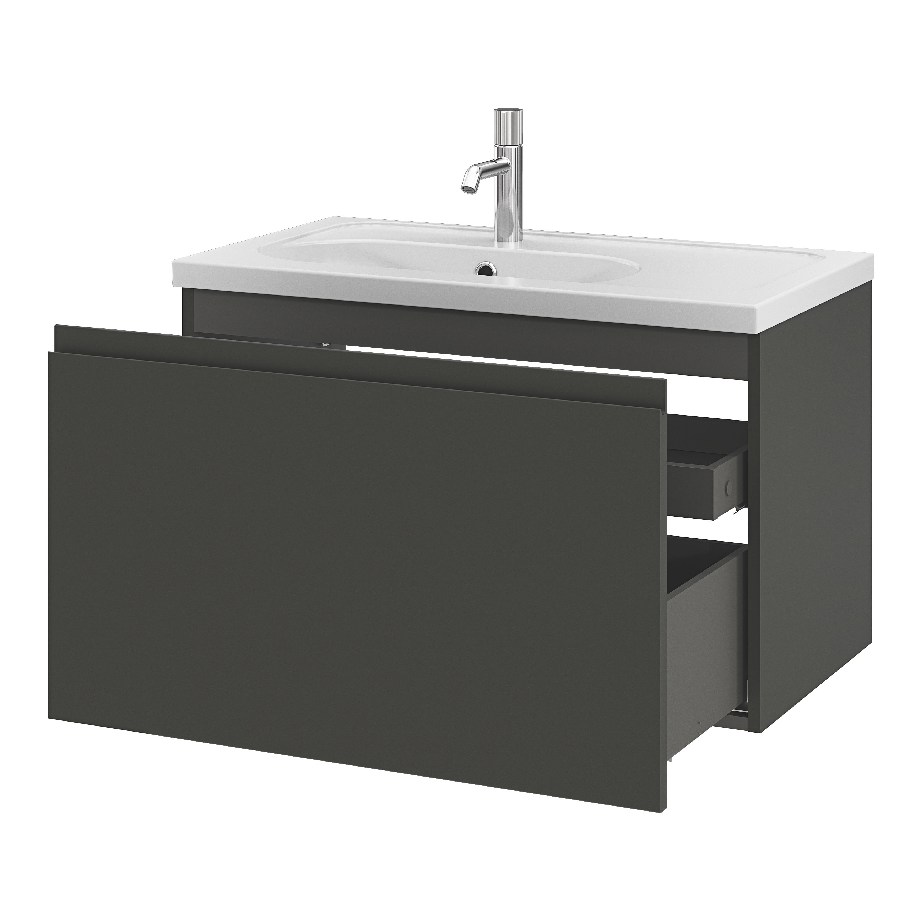 GoodHome Levanna Matt Dark grey Wall-mounted Vanity unit & basin set (W)800mm (H)480mm