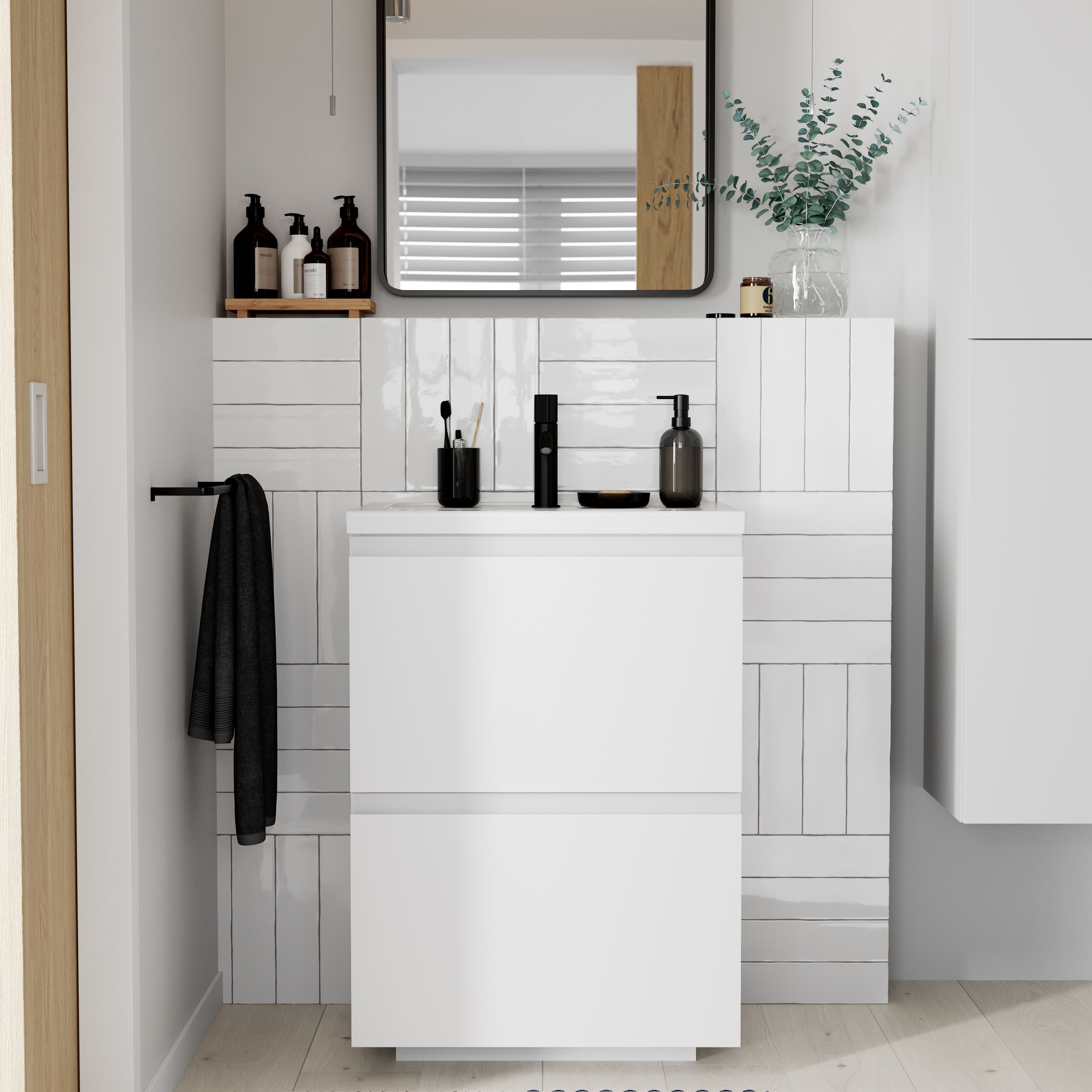 GoodHome Levanna Matt White Freestanding Vanity unit & basin set (W)600mm (H)850mm