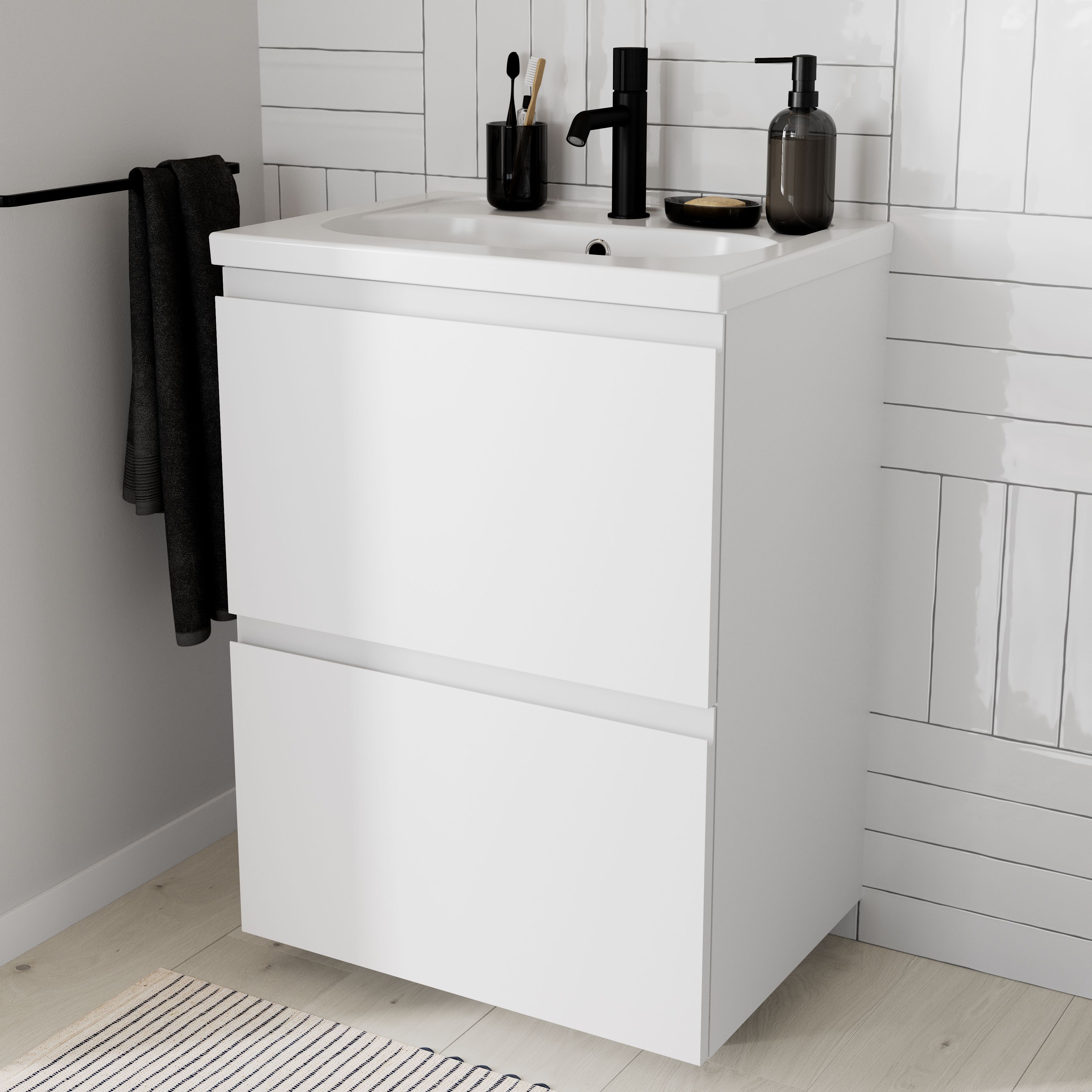 GoodHome Levanna Matt White Freestanding Vanity unit & basin set (W)600mm (H)850mm