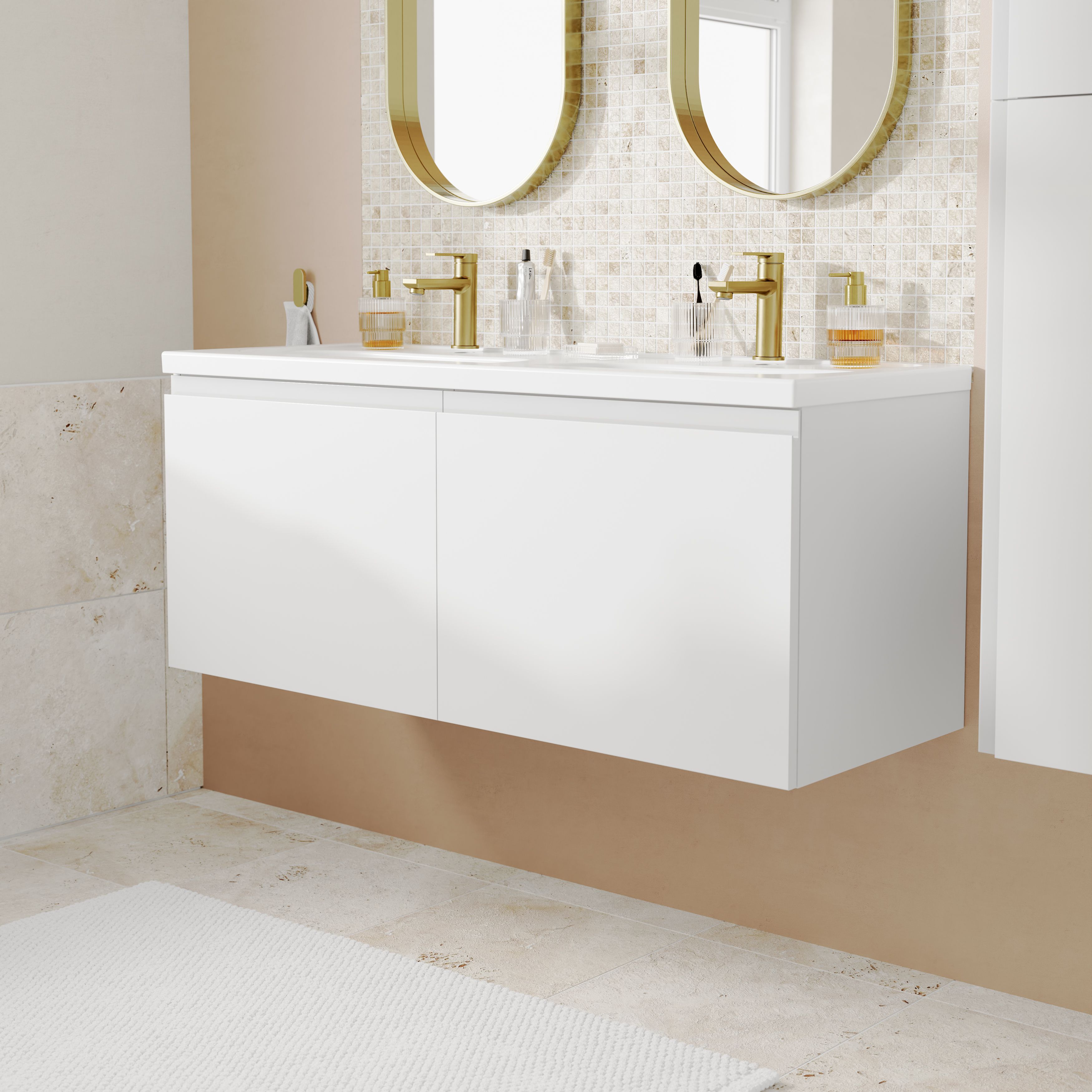 GoodHome Levanna Matt White Wall-mounted Vanity unit & basin set (W)1200mm (H)480mm