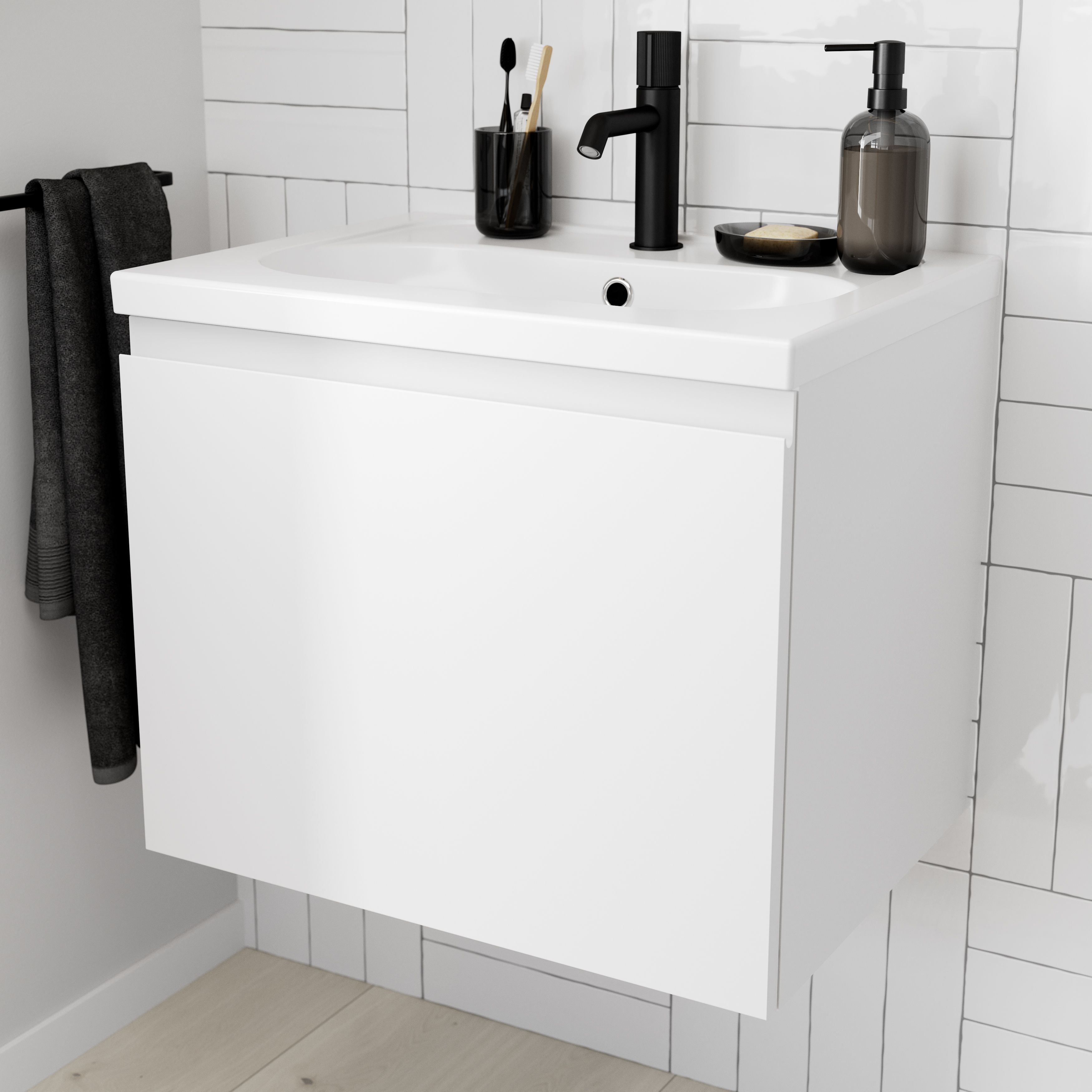 GoodHome Levanna Matt White Wall-mounted Vanity unit & basin set (W)600mm (H)480mm