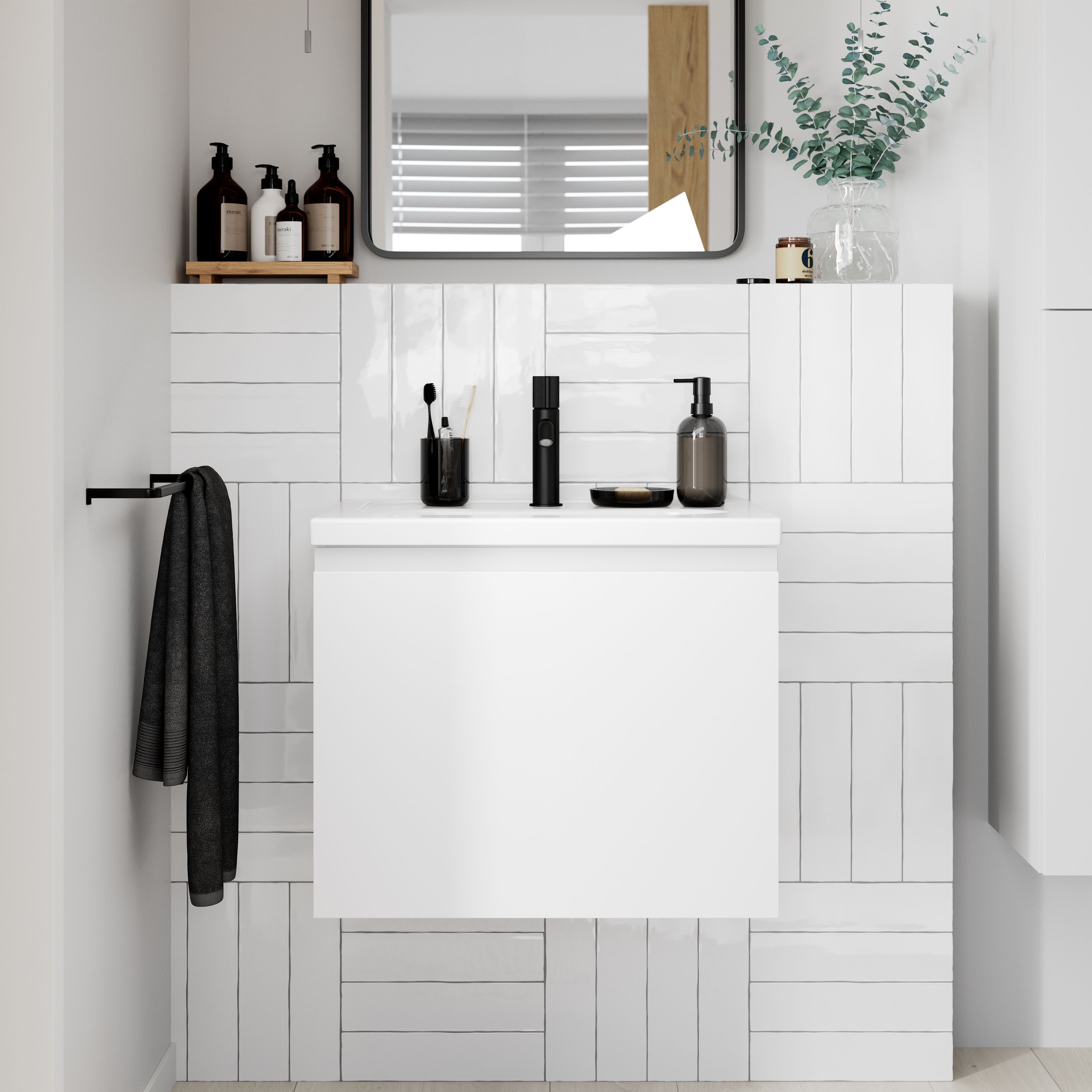 GoodHome Levanna Matt White Wall-mounted Vanity unit & basin set (W)600mm (H)480mm