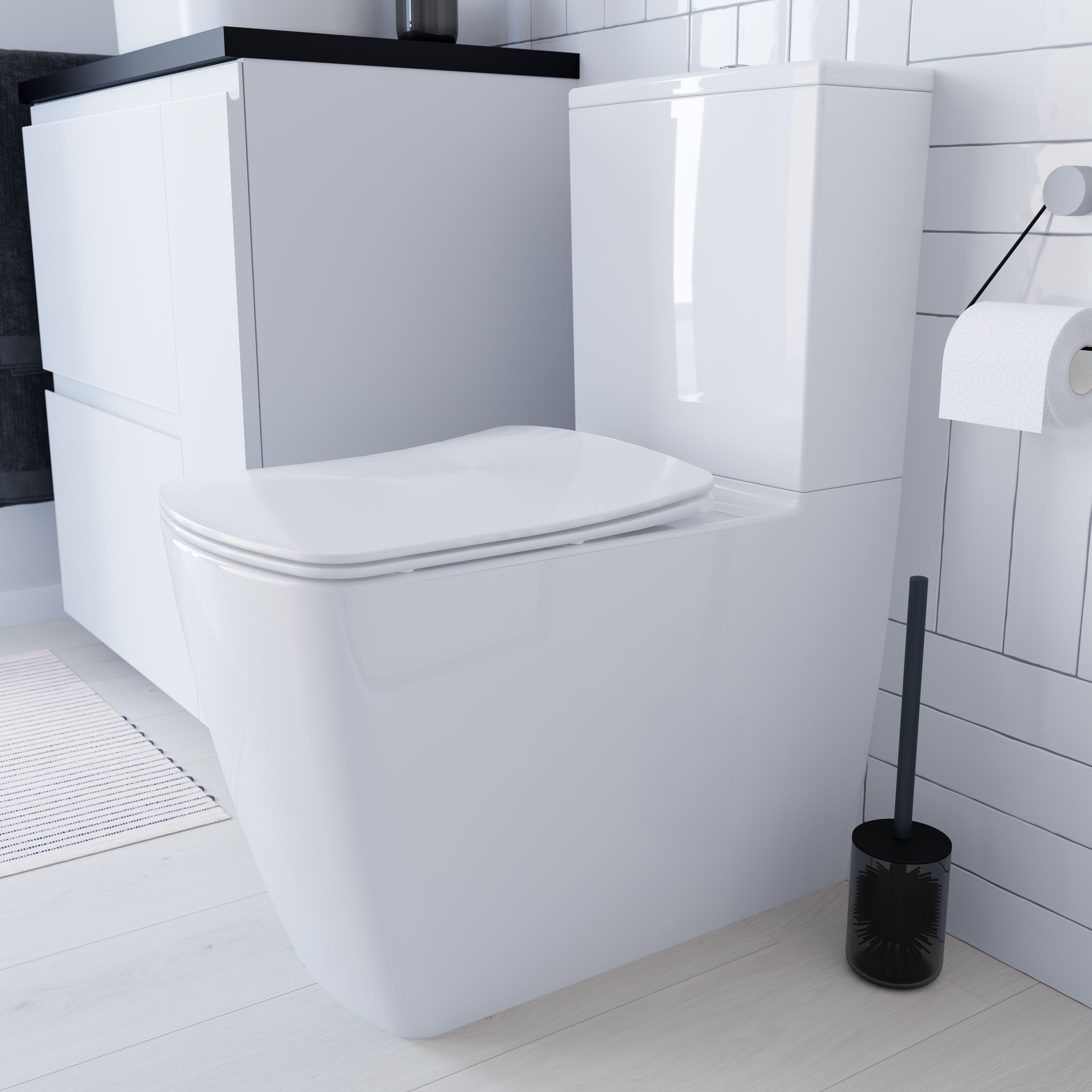 GoodHome Levanna White Close-coupled Square Toilet & cistern with Soft close seat & Close coupled cistern