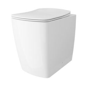 GoodHome Levanna White Rimless Back to wall Square Toilet pan with Soft close seat
