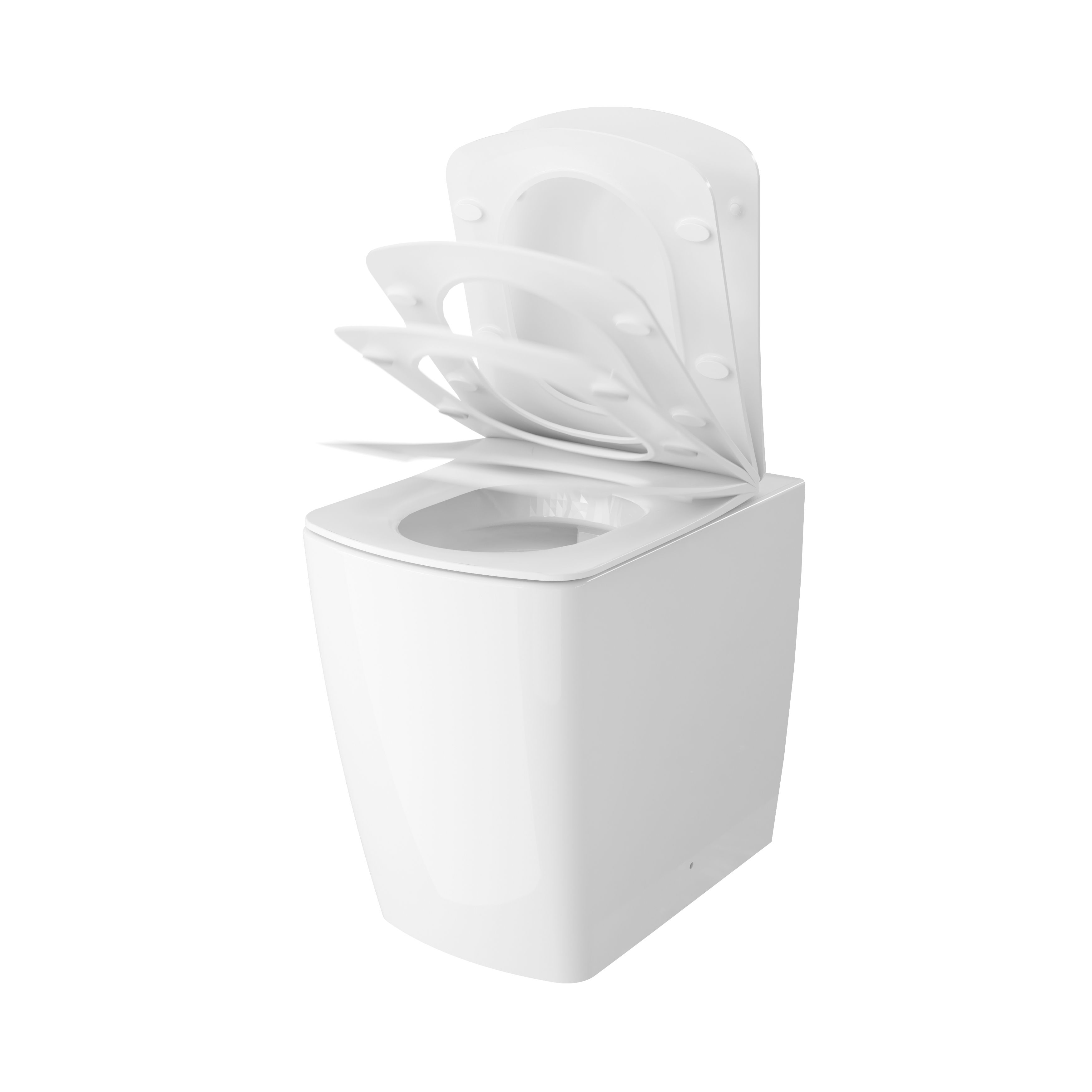 GoodHome Levanna White Rimless Back to wall Square Toilet pan with Soft close seat