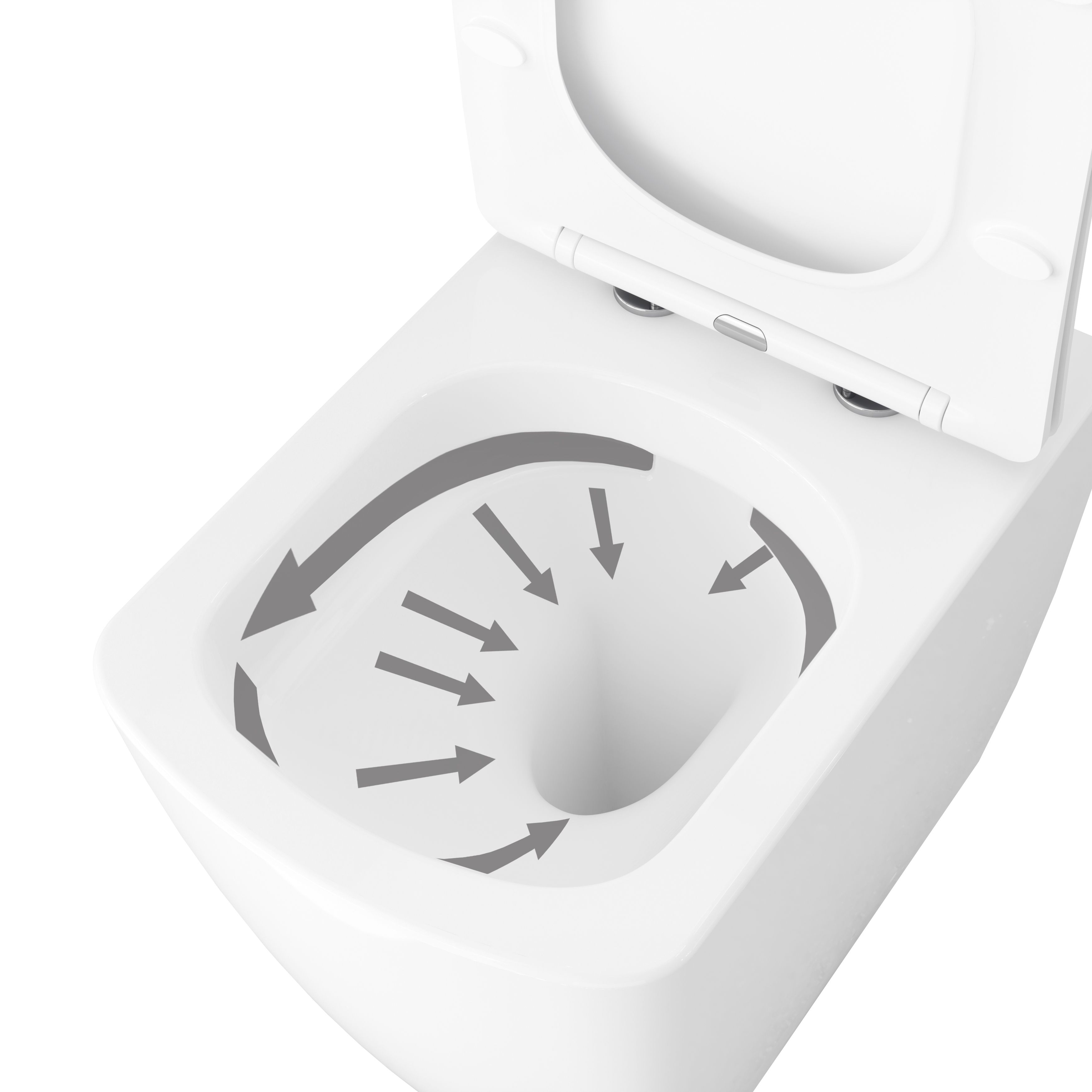 GoodHome Levanna White Rimless Back to wall Square Toilet pan with Soft close seat