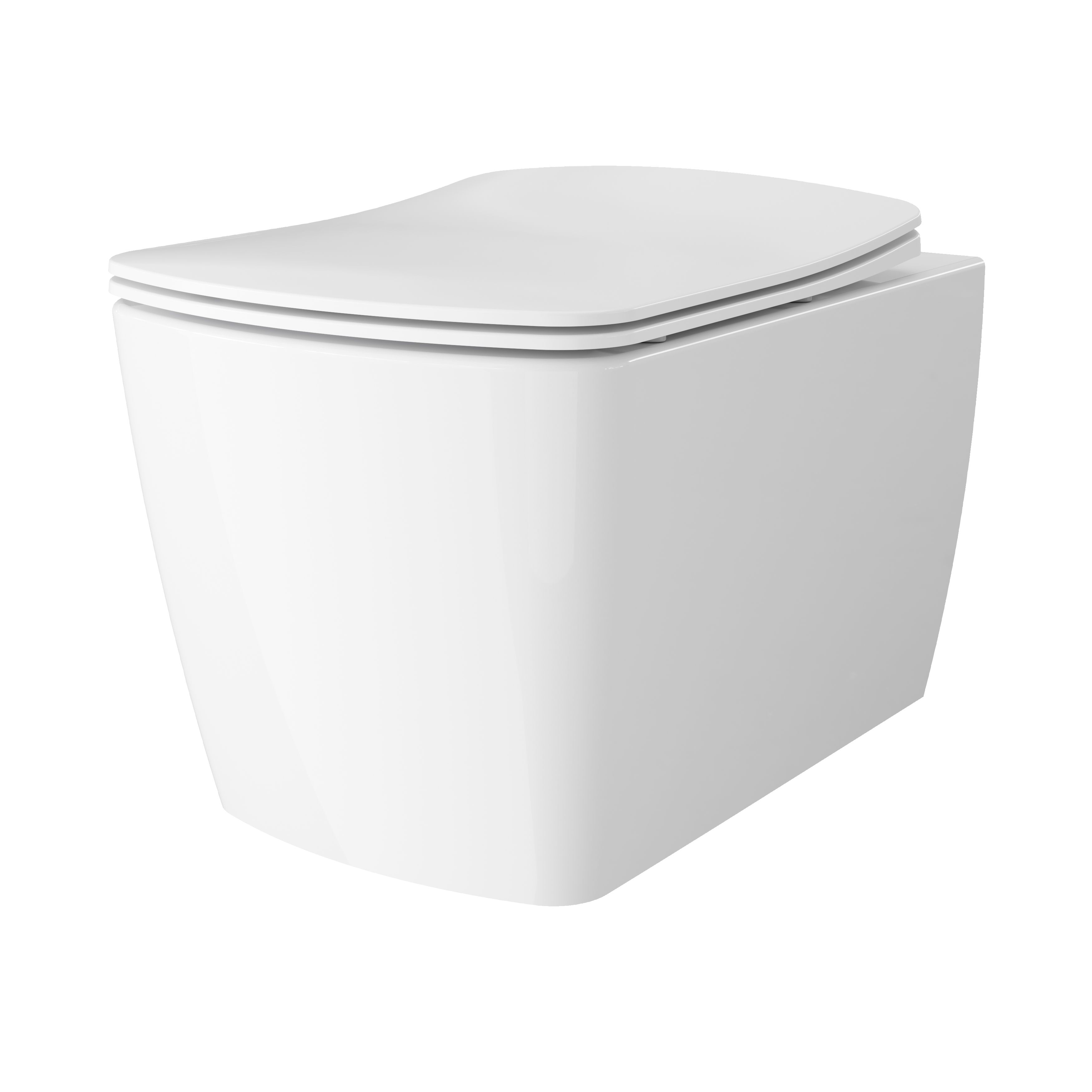 GoodHome Levanna White Rimless Wall hung Square Toilet pan with Soft close seat