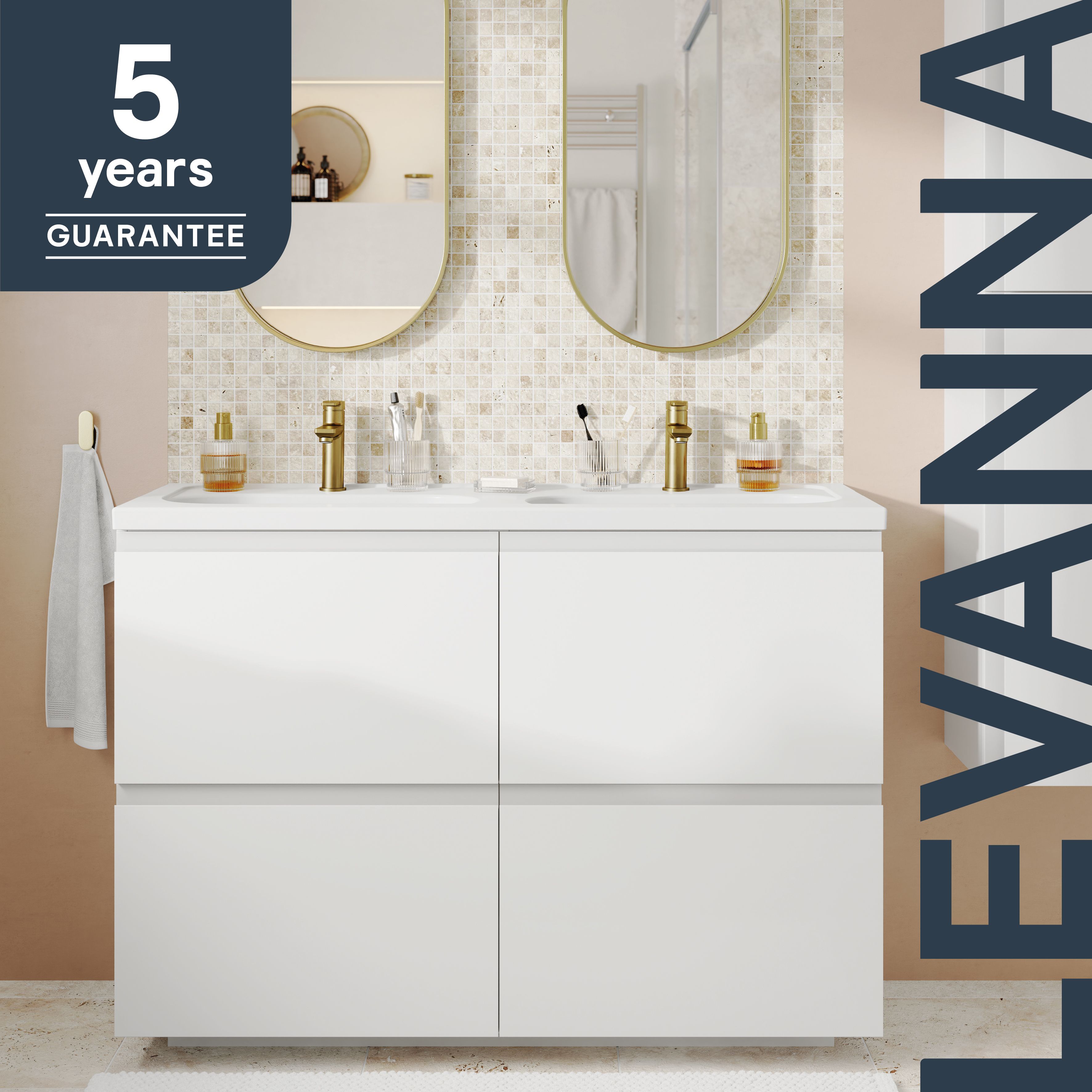 GoodHome Levanna Wide Matt White Double Freestanding Bathroom Cabinet (H) 850mm (W) 1200mm