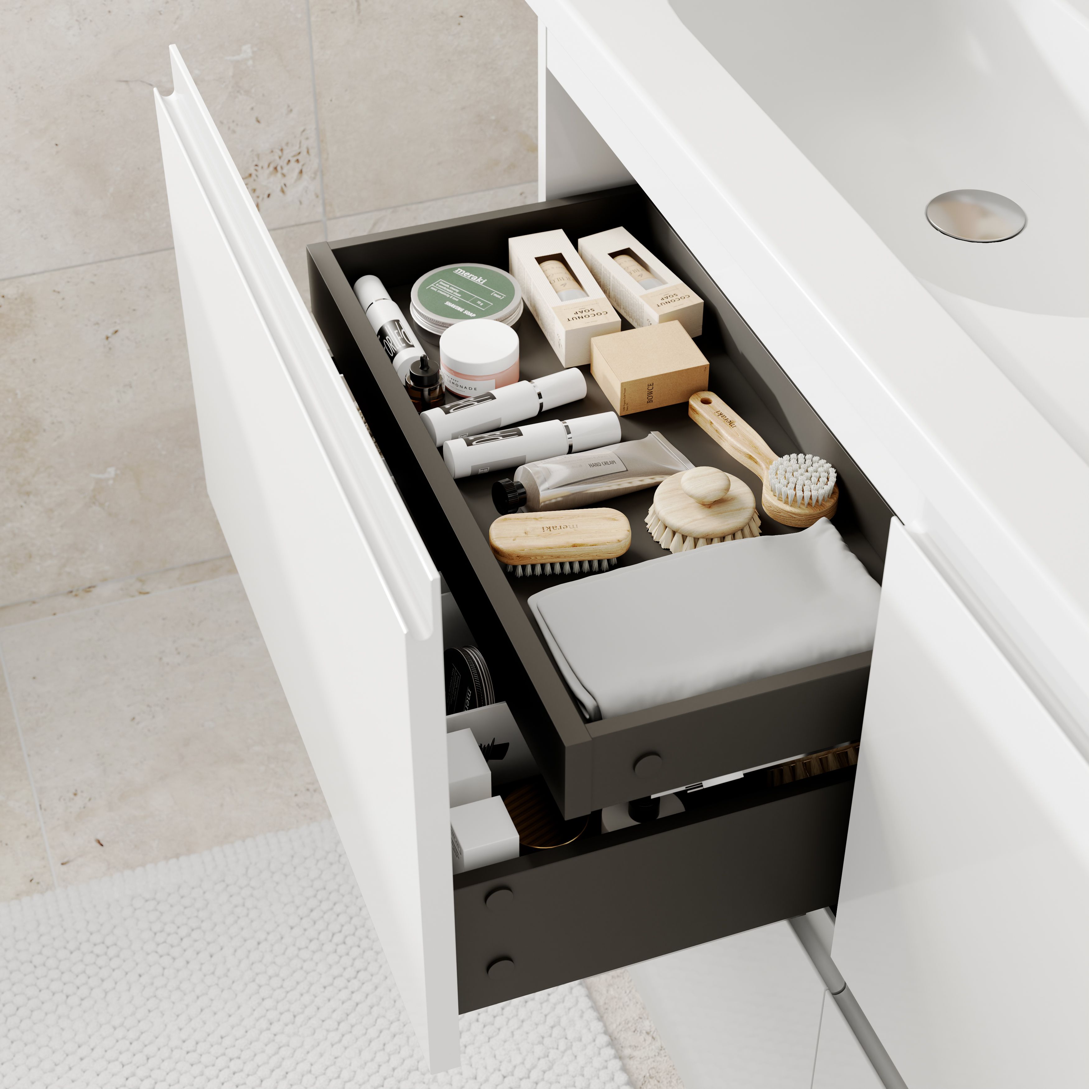GoodHome Levanna Wide Matt White Double Freestanding Bathroom Cabinet (H) 850mm (W) 1200mm