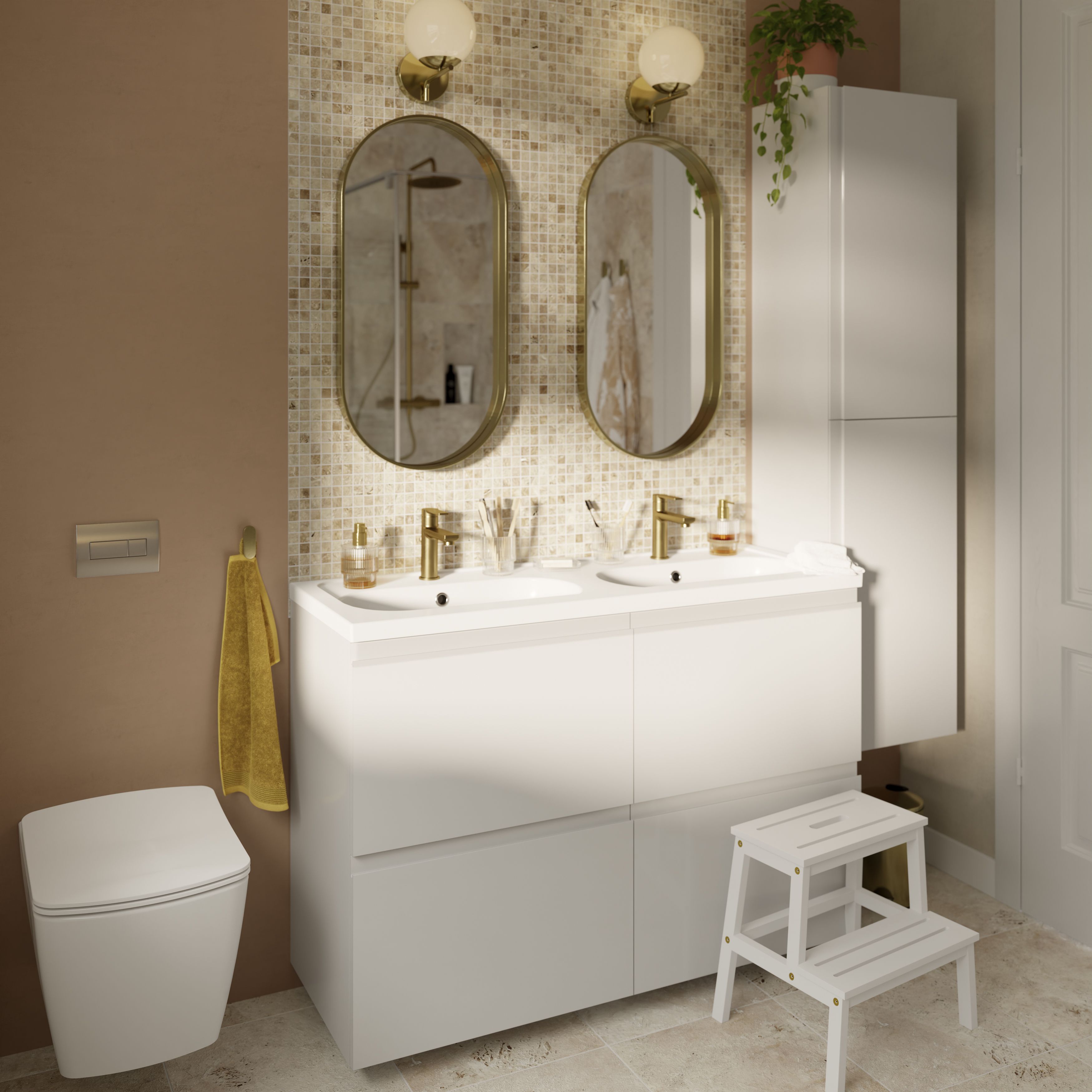 GoodHome Levanna Wide Matt White Double Freestanding Bathroom Cabinet (H) 850mm (W) 1200mm