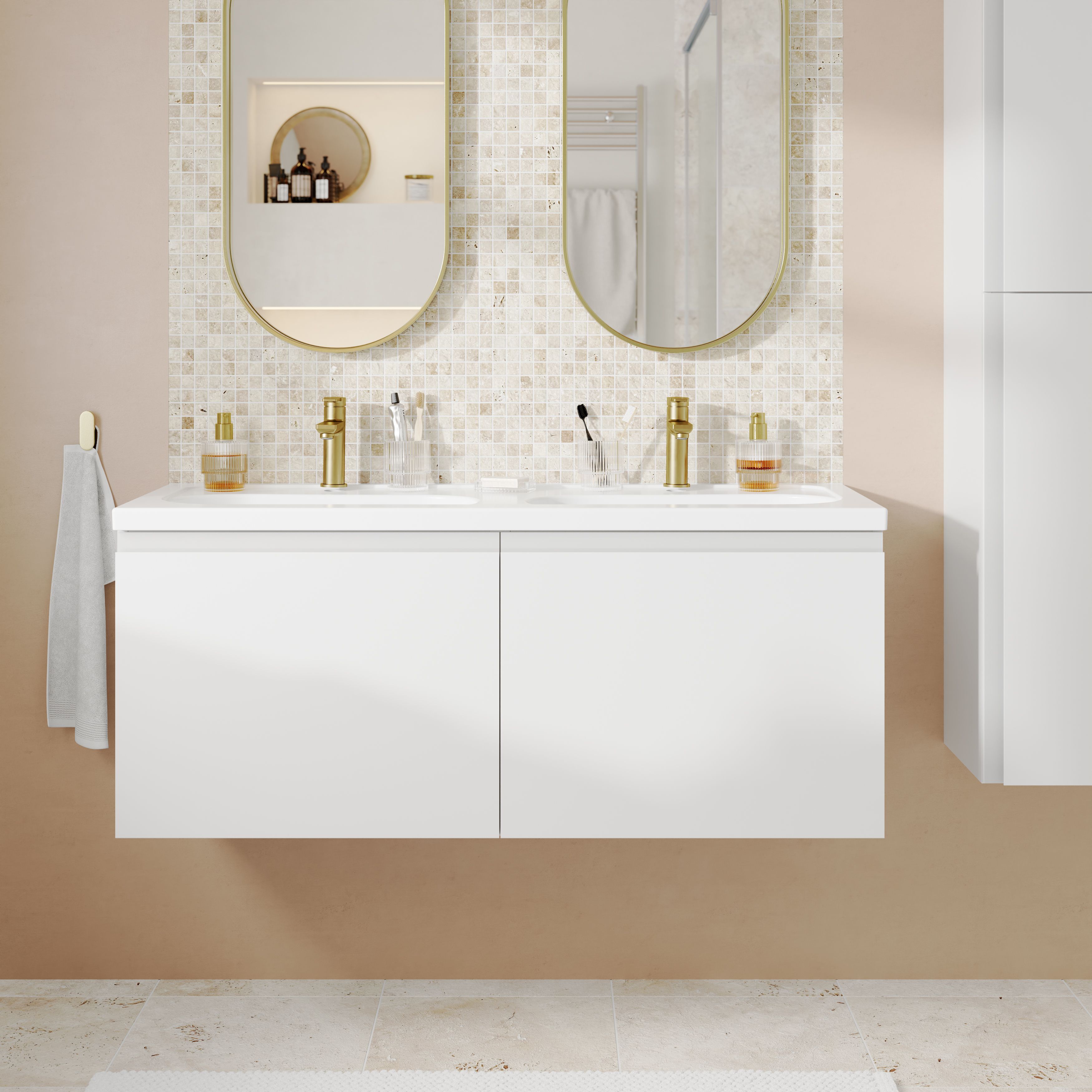 GoodHome Levanna Wide Matt White Wall-mounted Bathroom Cabinet (H) 480mm (W) 1200mm