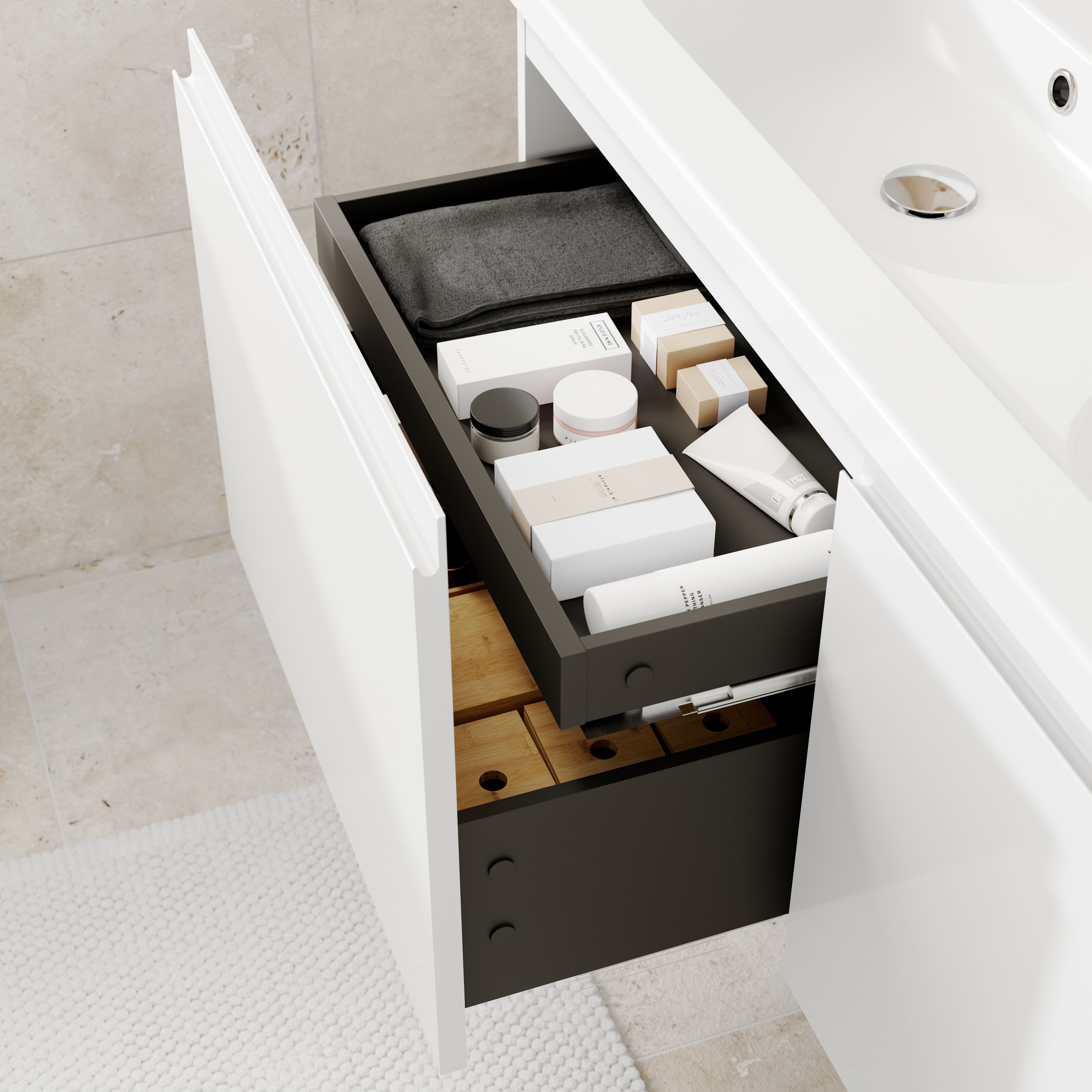 GoodHome Levanna Wide Matt White Wall-mounted Bathroom Cabinet (H) 480mm (W) 1200mm