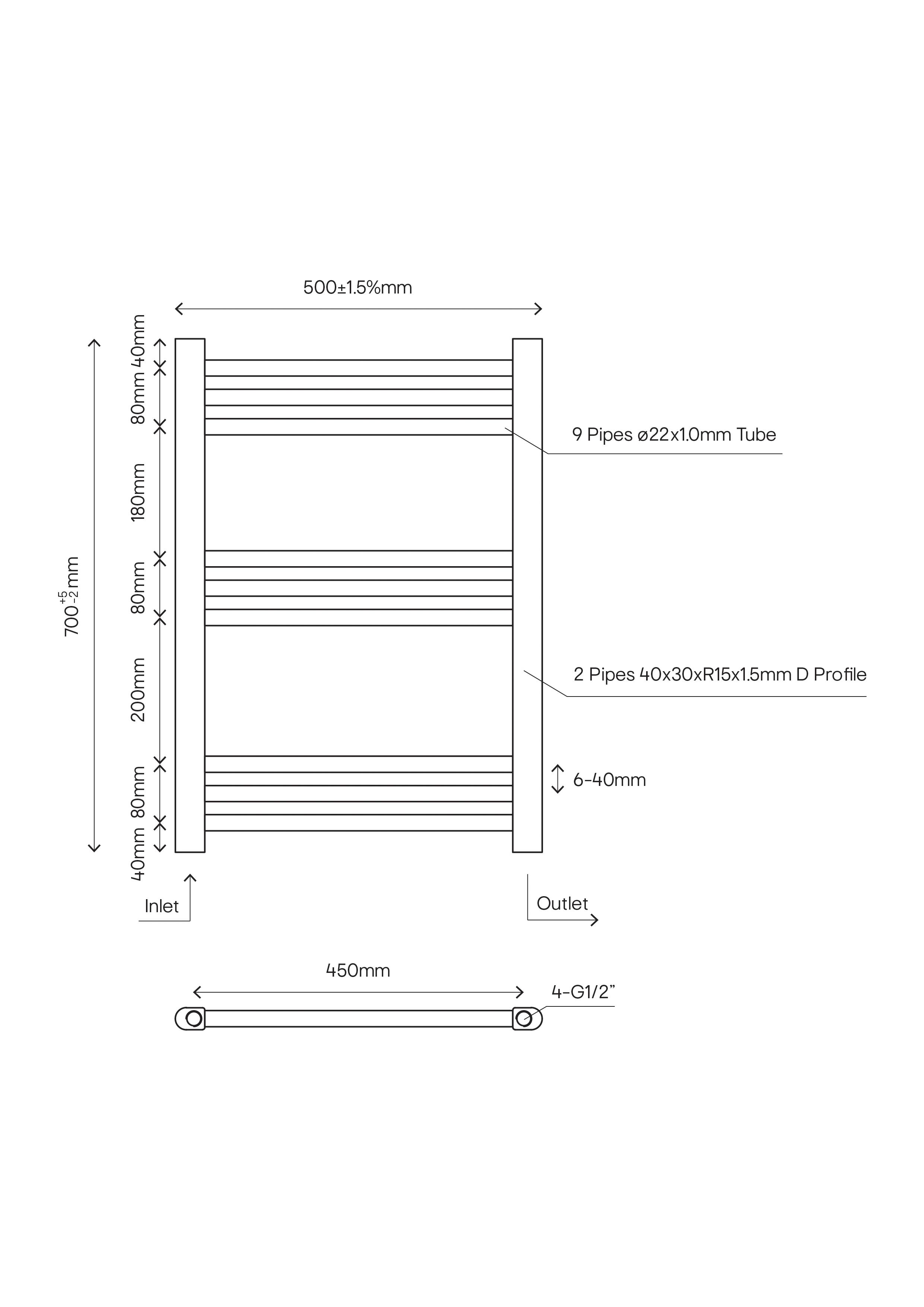 GoodHome Leyburn Chrome effect 580BTU Vertical Towel radiator (W)500mm x (H)700mm