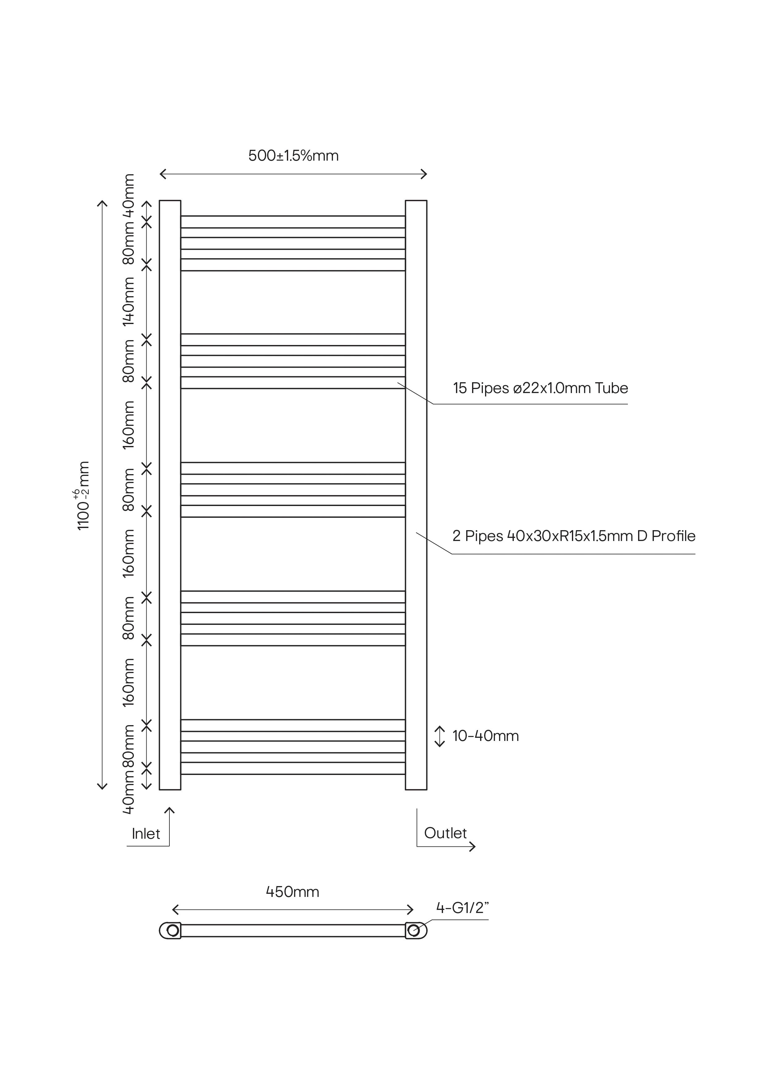 GoodHome Leyburn Chrome effect 979BTU Vertical Towel radiator (W)500mm x (H)1100mm