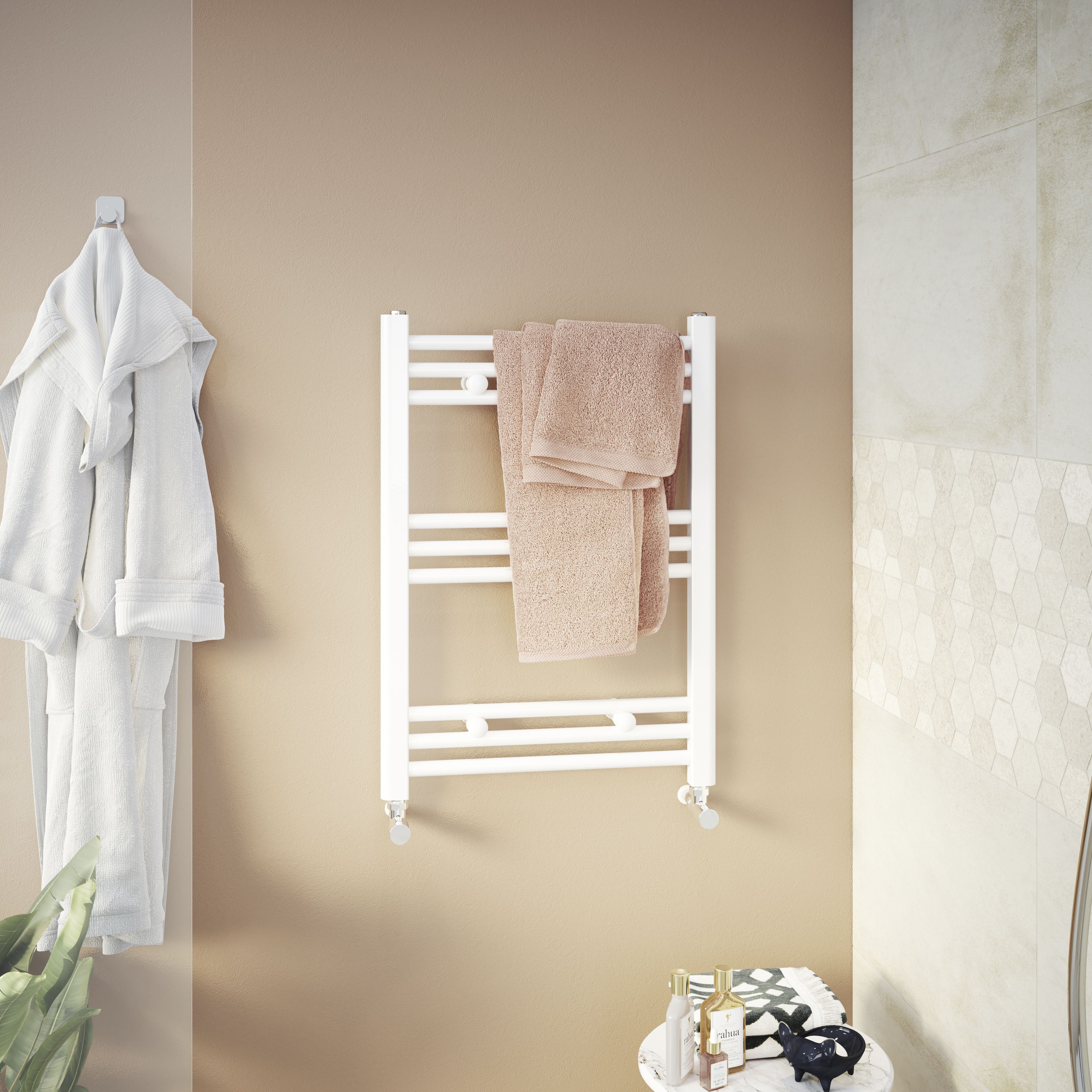 GoodHome Leyburn White 897BTU Vertical Towel radiator (W)500mm x (H)700mm