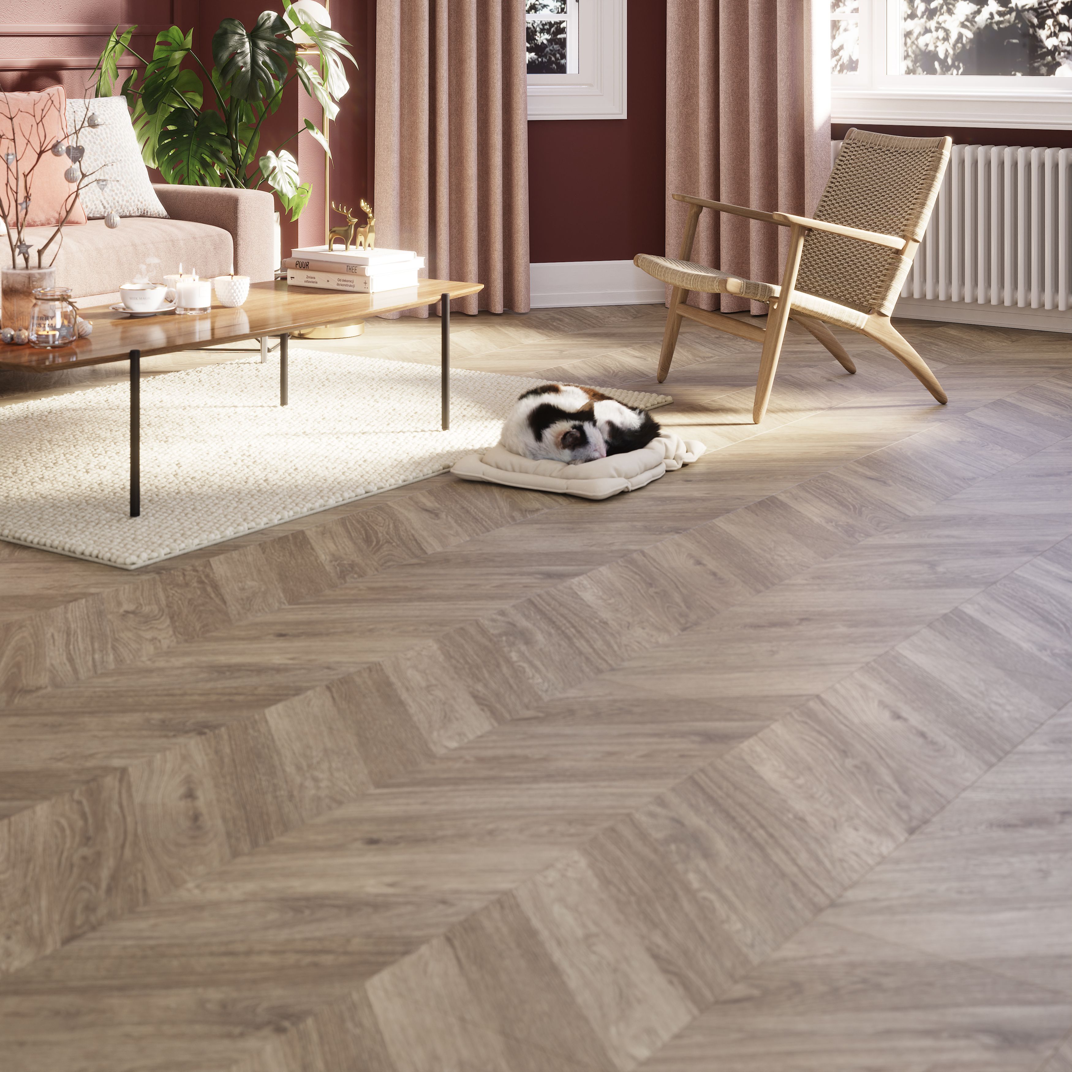 GoodHome Leyton Grey Chevron Wood effect Laminate Flooring, 1.72m�²