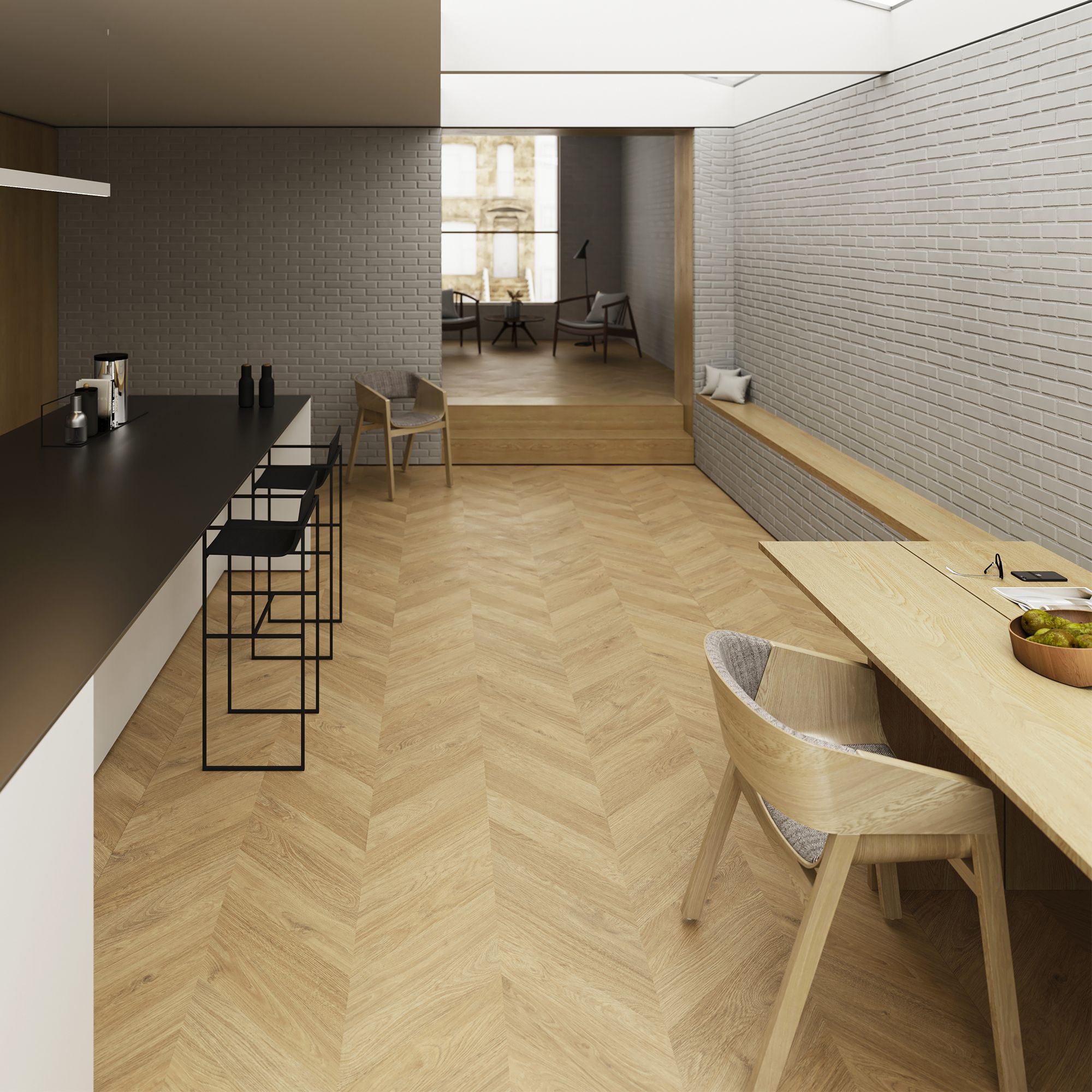 GoodHome Leyton Herringbone Oak effect Laminate flooring Sample