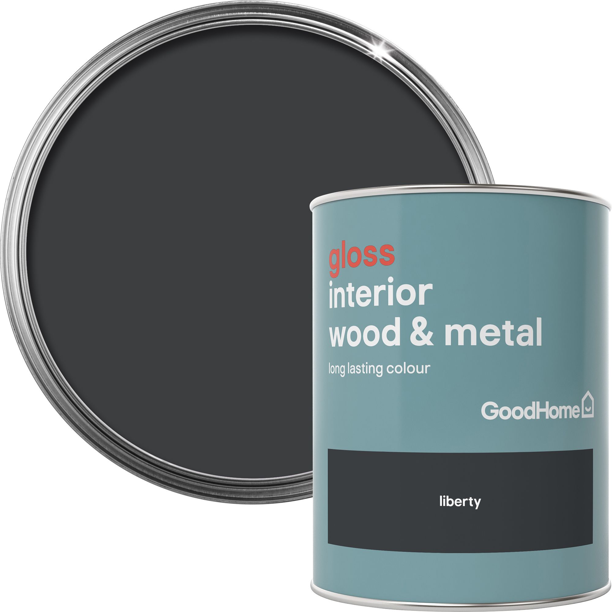 GoodHome Liberty black Gloss Metal & wood paint, 750ml DIY at B&Q