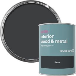 GoodHome Liberty black Satin Metal & wood paint, 0.75L