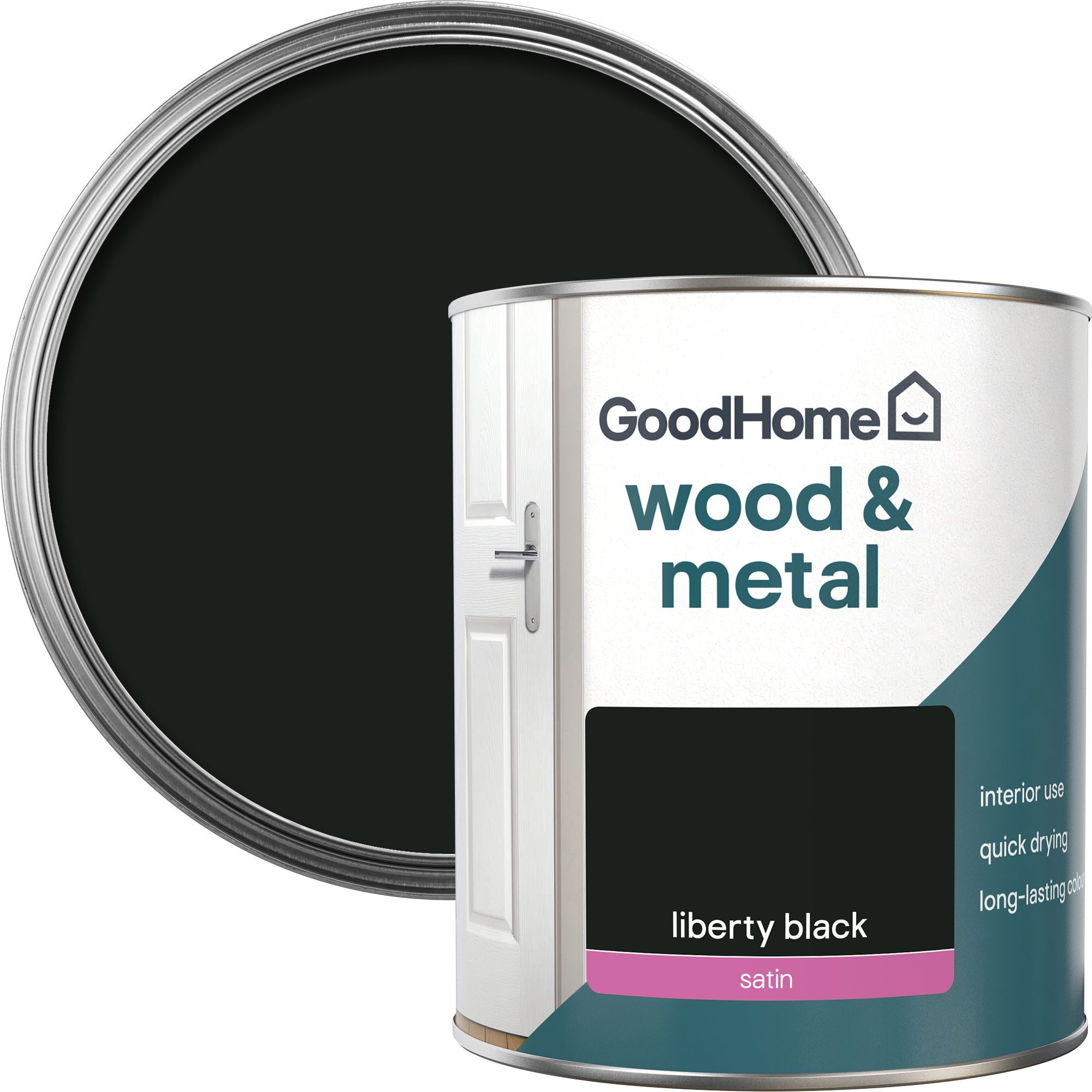GoodHome Liberty black Satin Metal & wood paint, 750ml