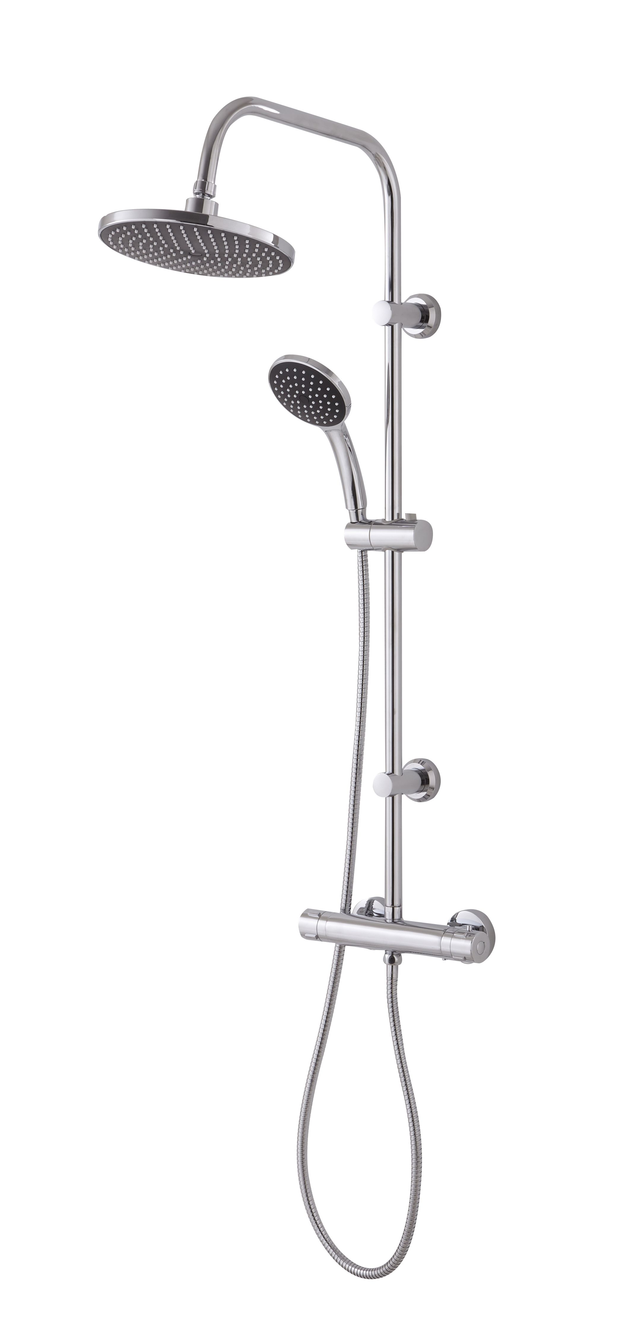 GoodHome Lidia Chrome effect Wall-mounted Thermostatic Mixer Shower with 2 heads & 1.5m hose length