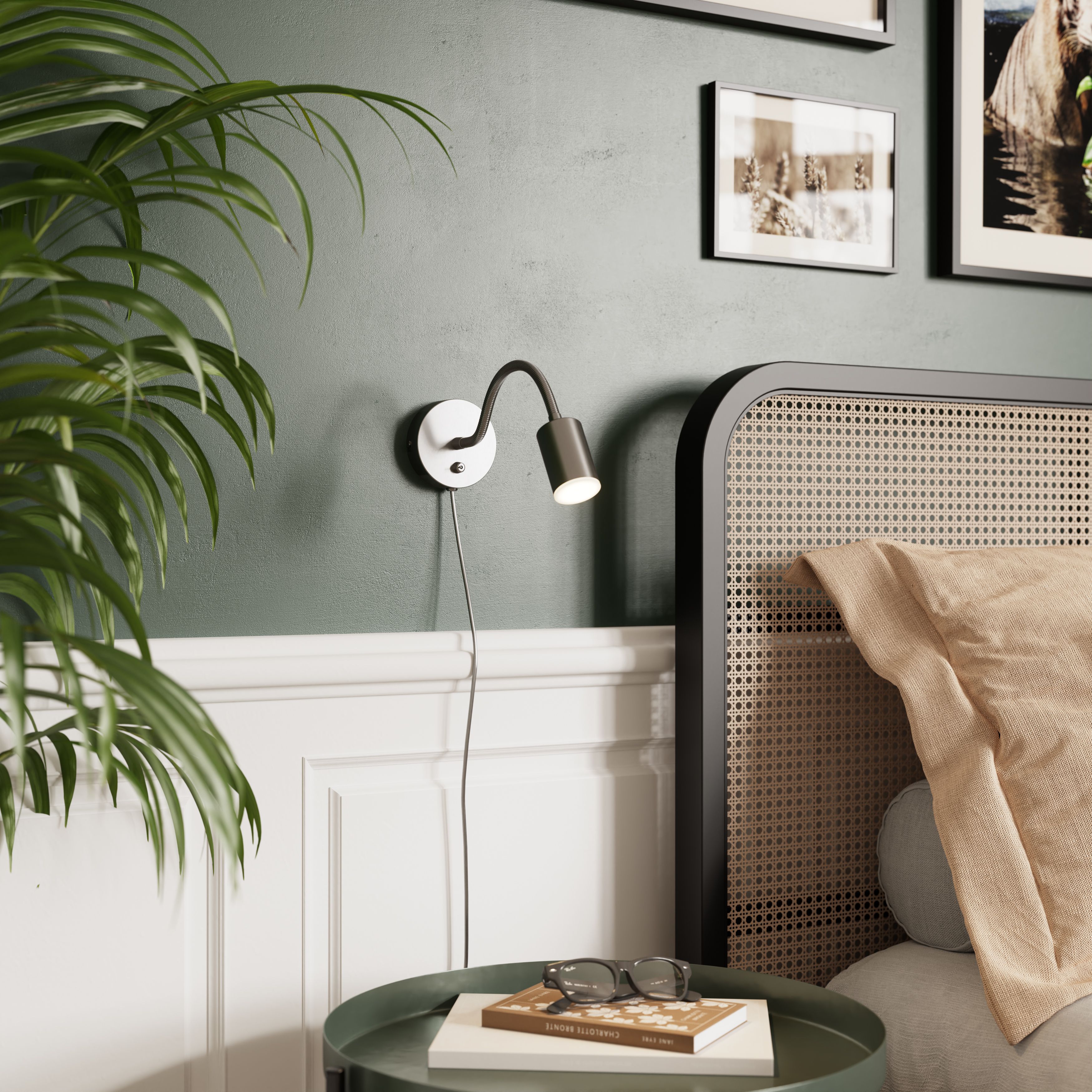 GoodHome Lignit Chrome effect Plug-in Wall light