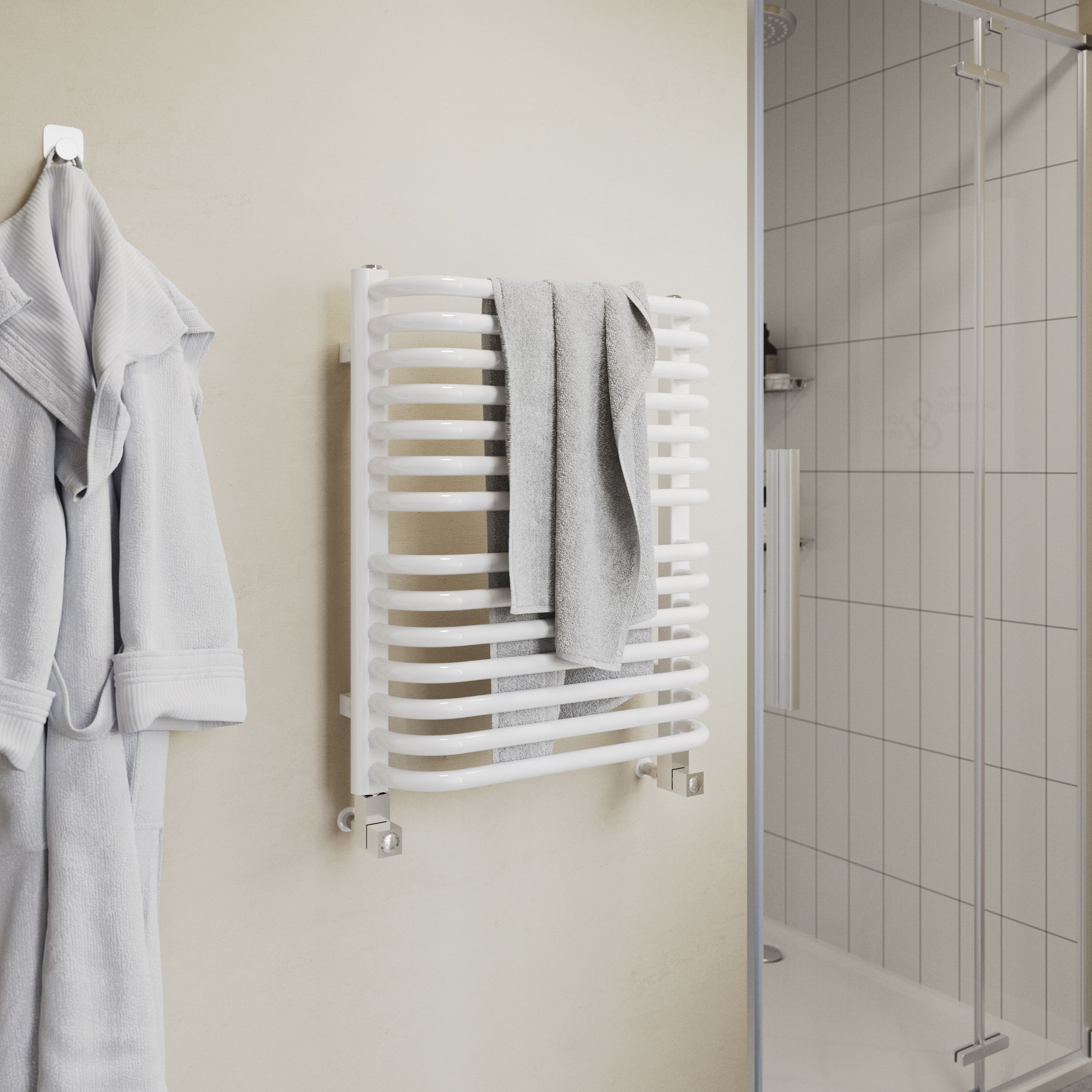 GoodHome Lilium White 1364BTU Vertical Towel radiator (W)500mm x (H)600mm
