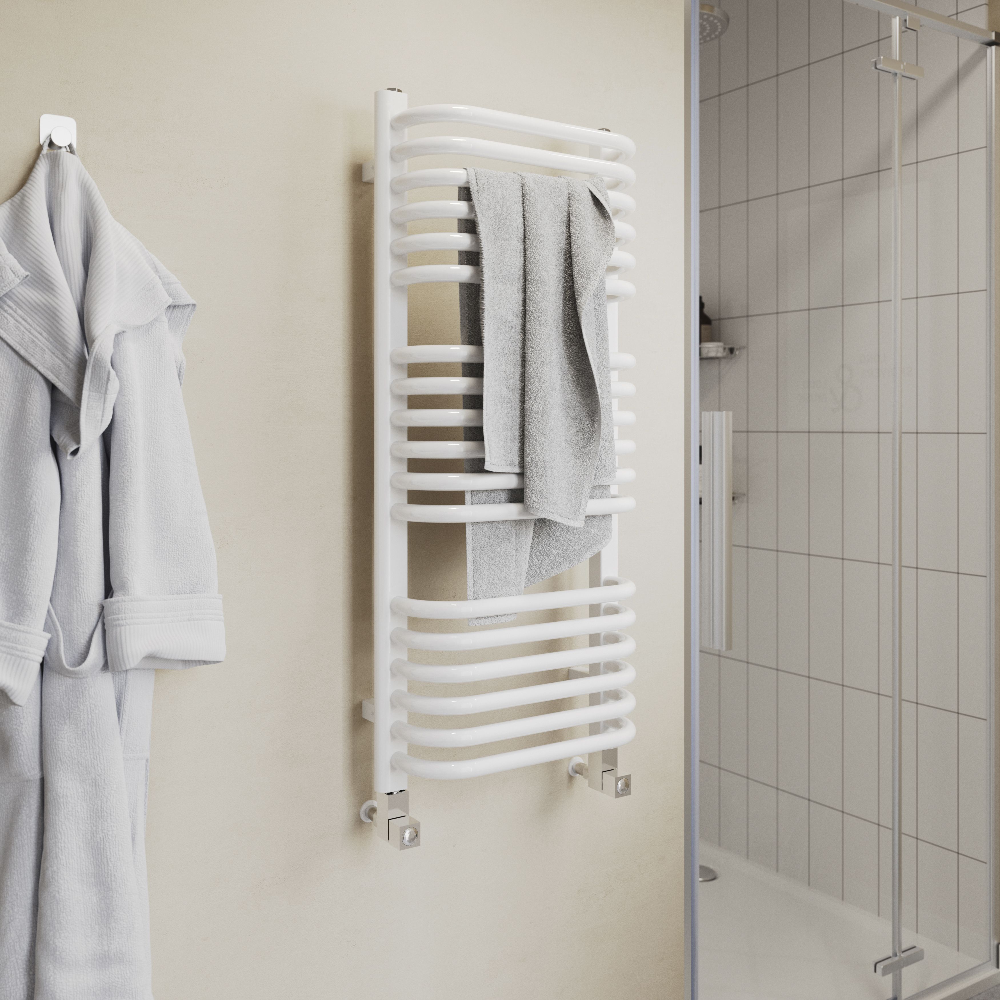 GoodHome Lilium White 1555BTU Vertical Towel radiator (W)400mm x (H)900mm