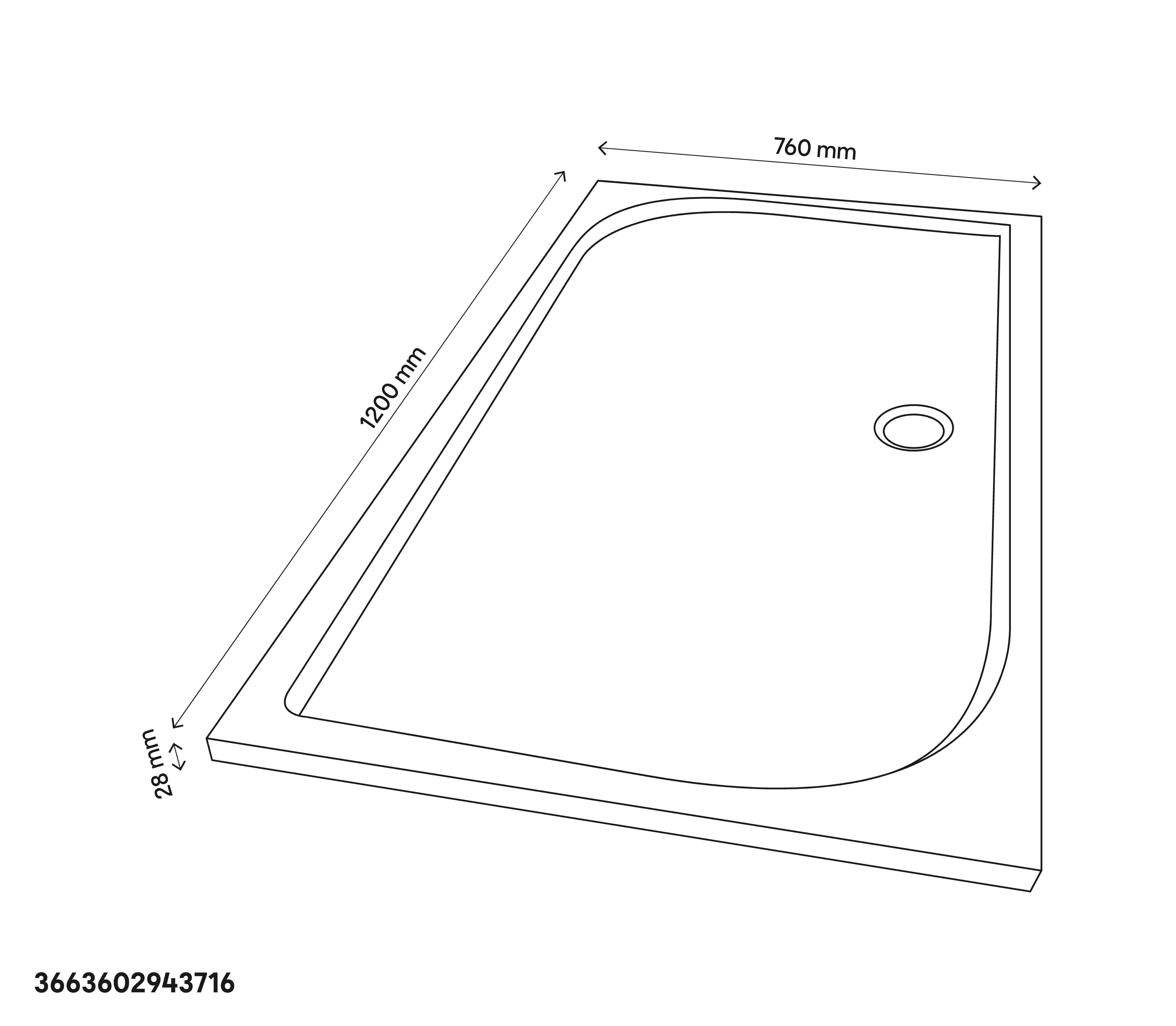 GoodHome Limski Gloss White Rectangular Centre drain Shower tray (L)1200mm (W)760mm (H) 28mm