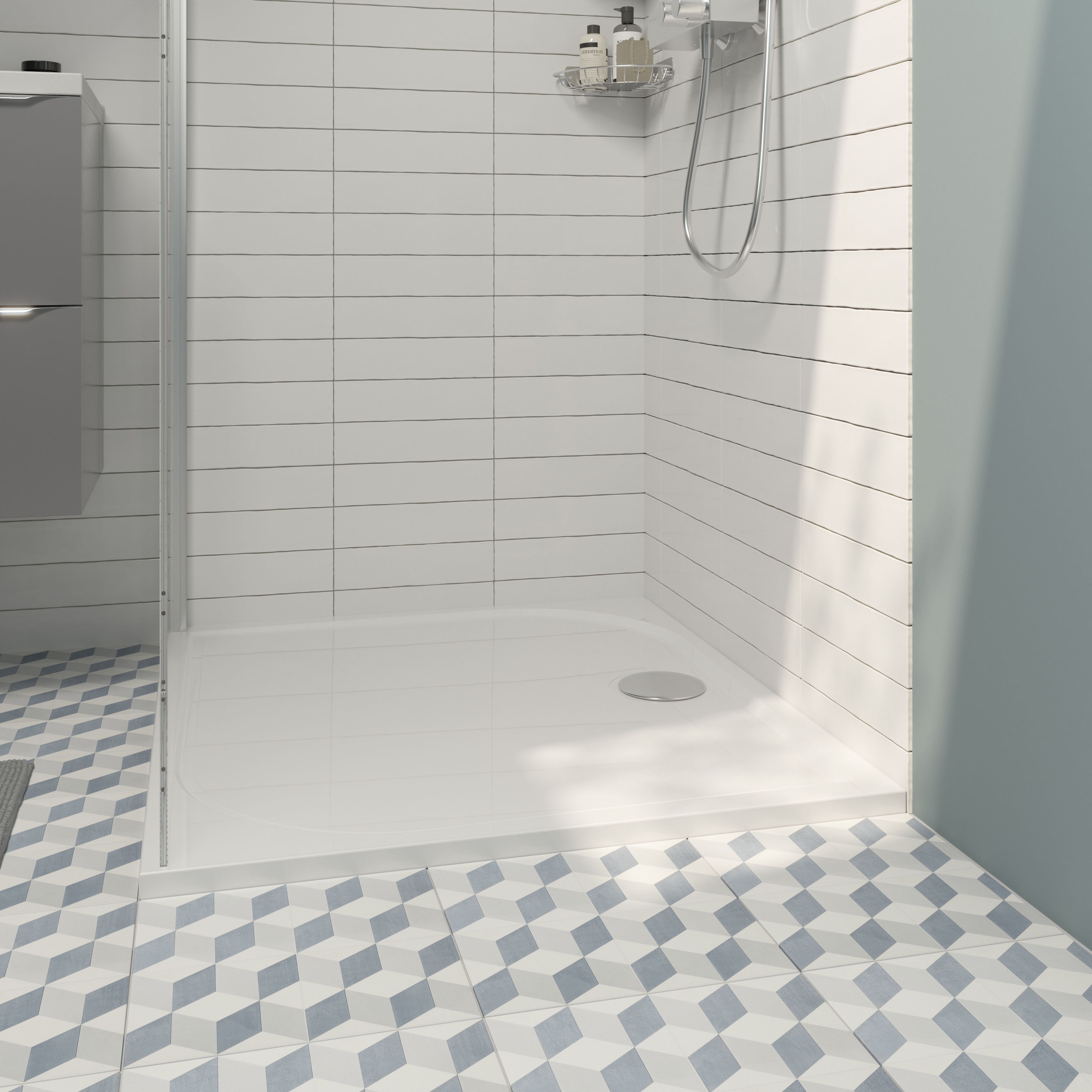 GoodHome Limski Gloss White Rectangular Reversible drainer Shower tray (L)900mm (W)1000mm (H) 28mm