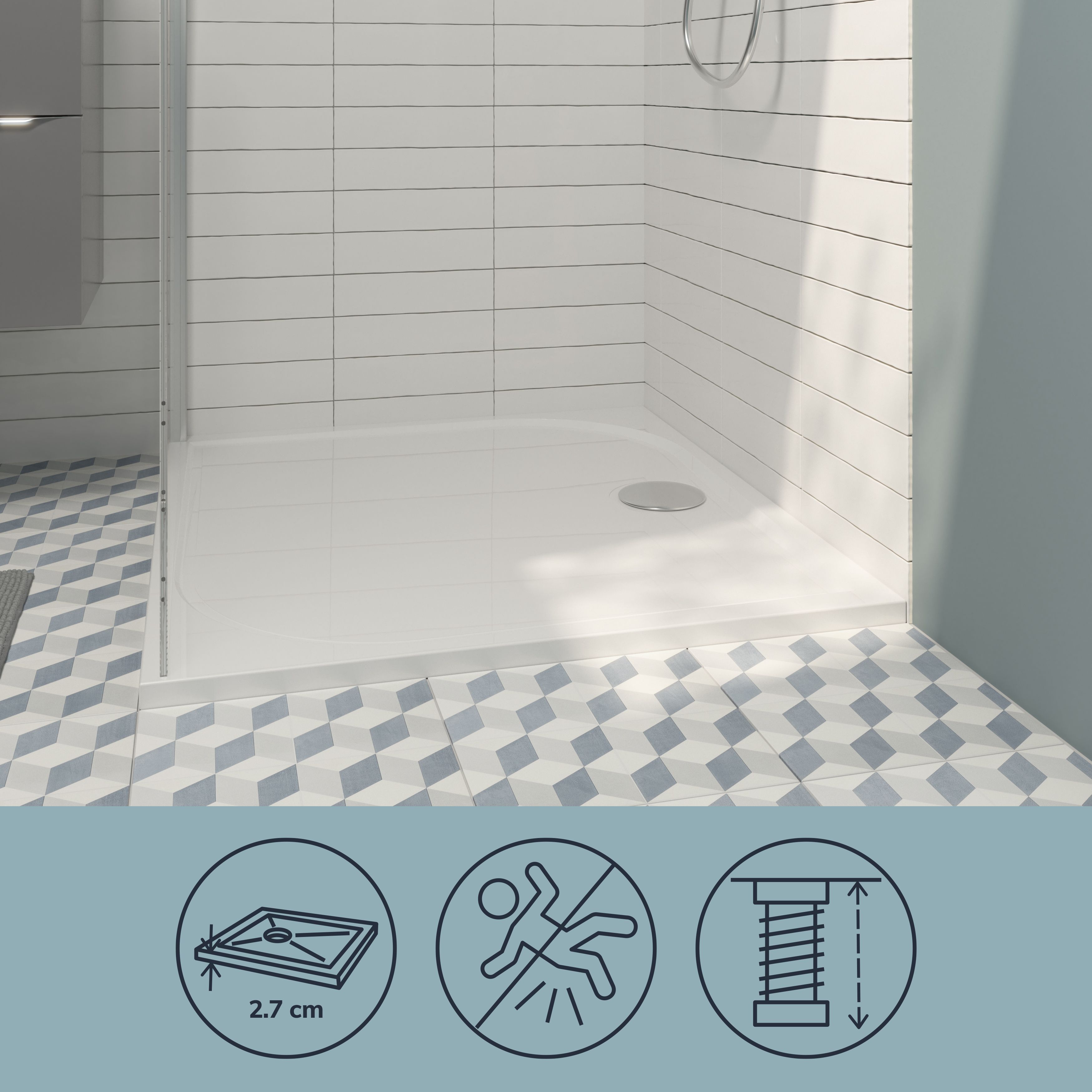 GoodHome Limski Gloss White Rectangular Reversible drainer Shower tray (L)900mm (W)1000mm (H) 28mm