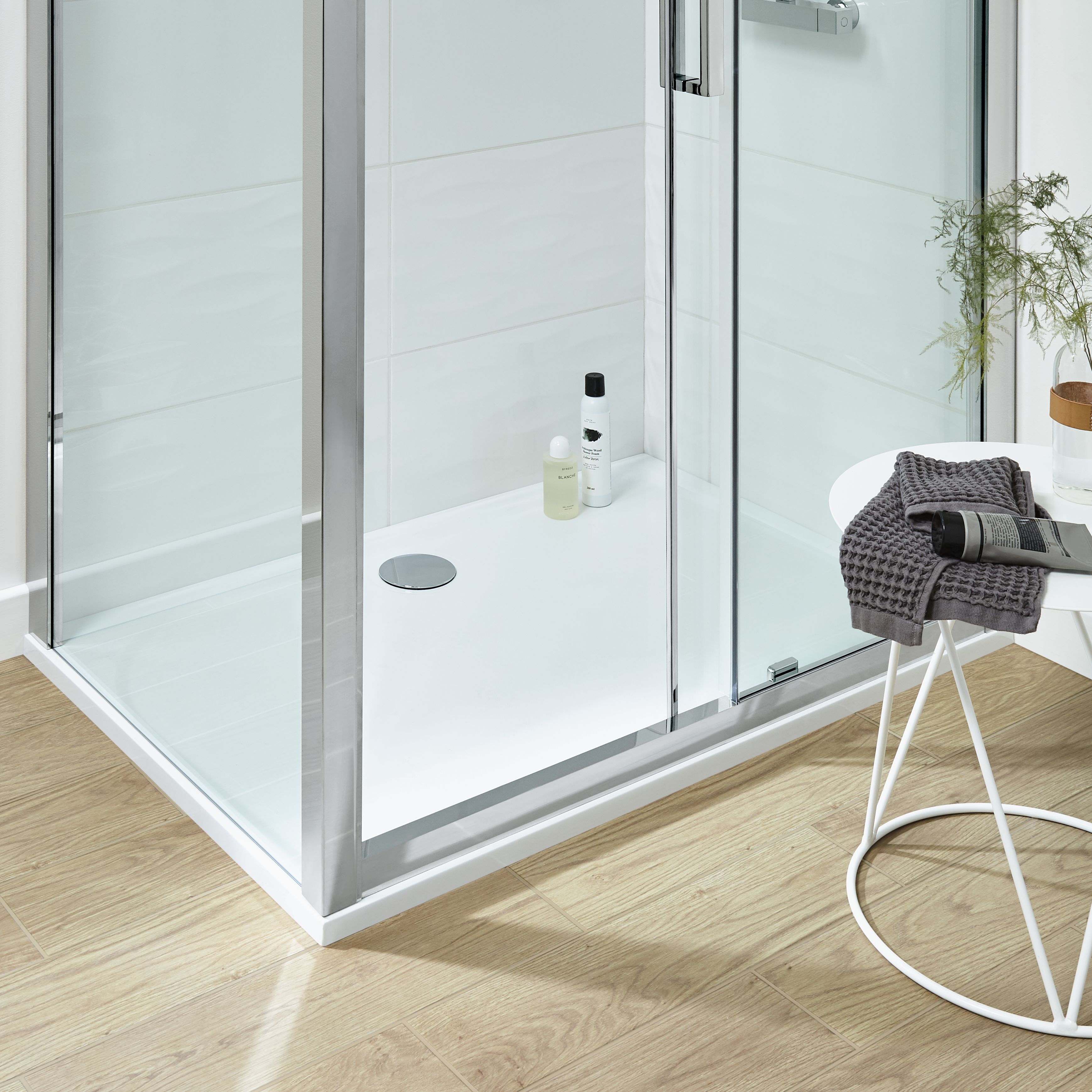 GoodHome Limski White Rectangular Centre drain Shower tray (L)1200mm (W ...