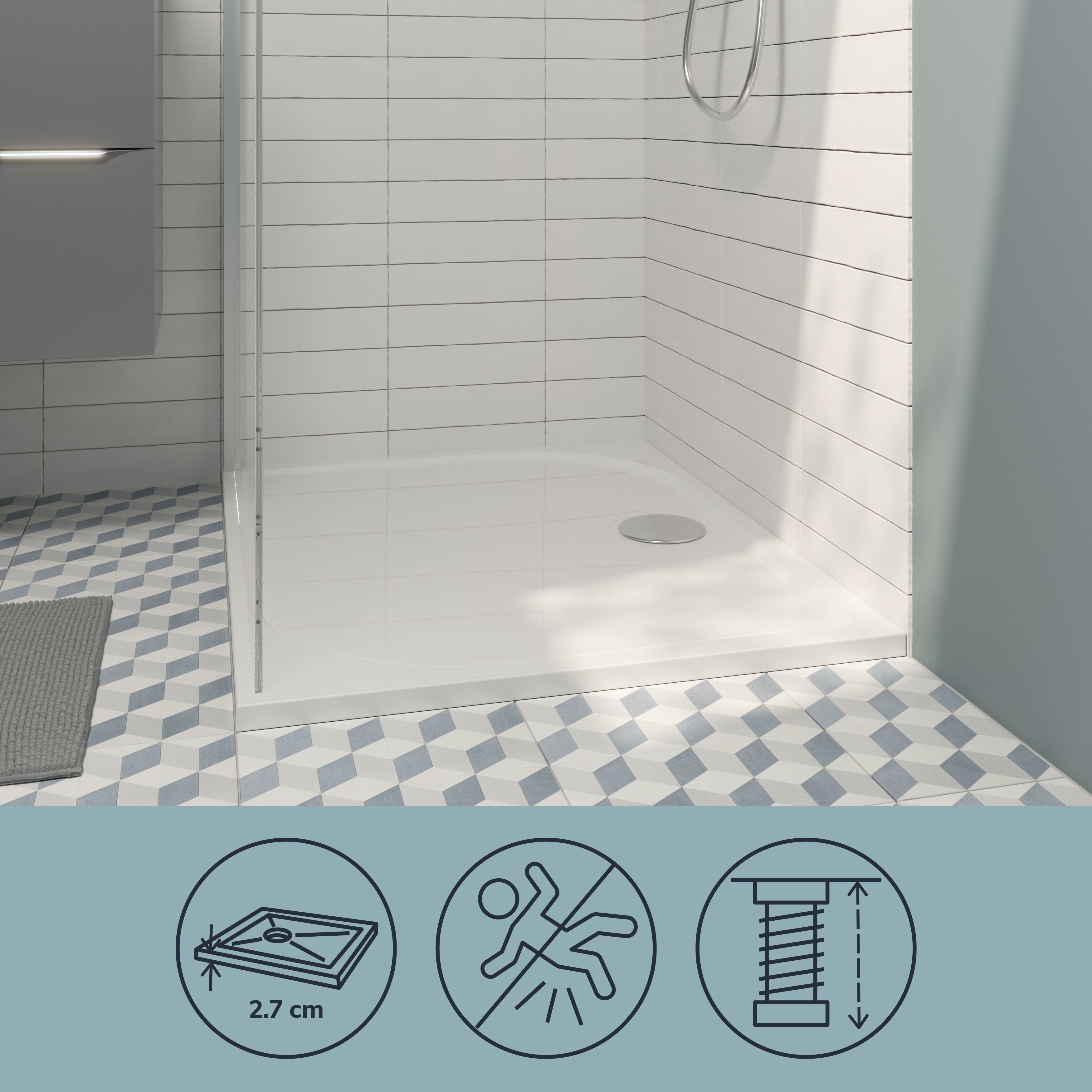 GoodHome Limski White Rectangular Centre drain Shower tray (L)1200mm (W)800mm (H) 27mm