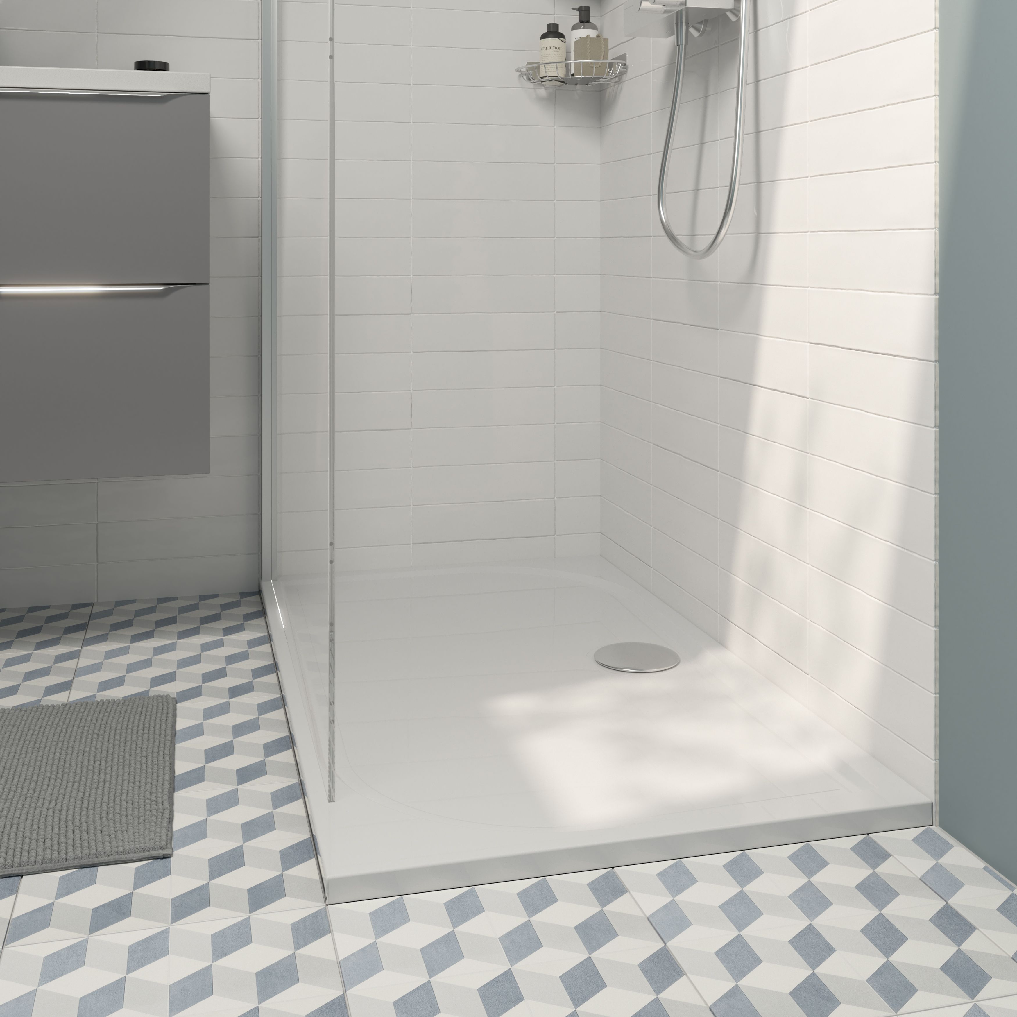 GoodHome Limski White Rectangular Centre drain Shower tray (L)1400mm (W)700mm (H) 27mm