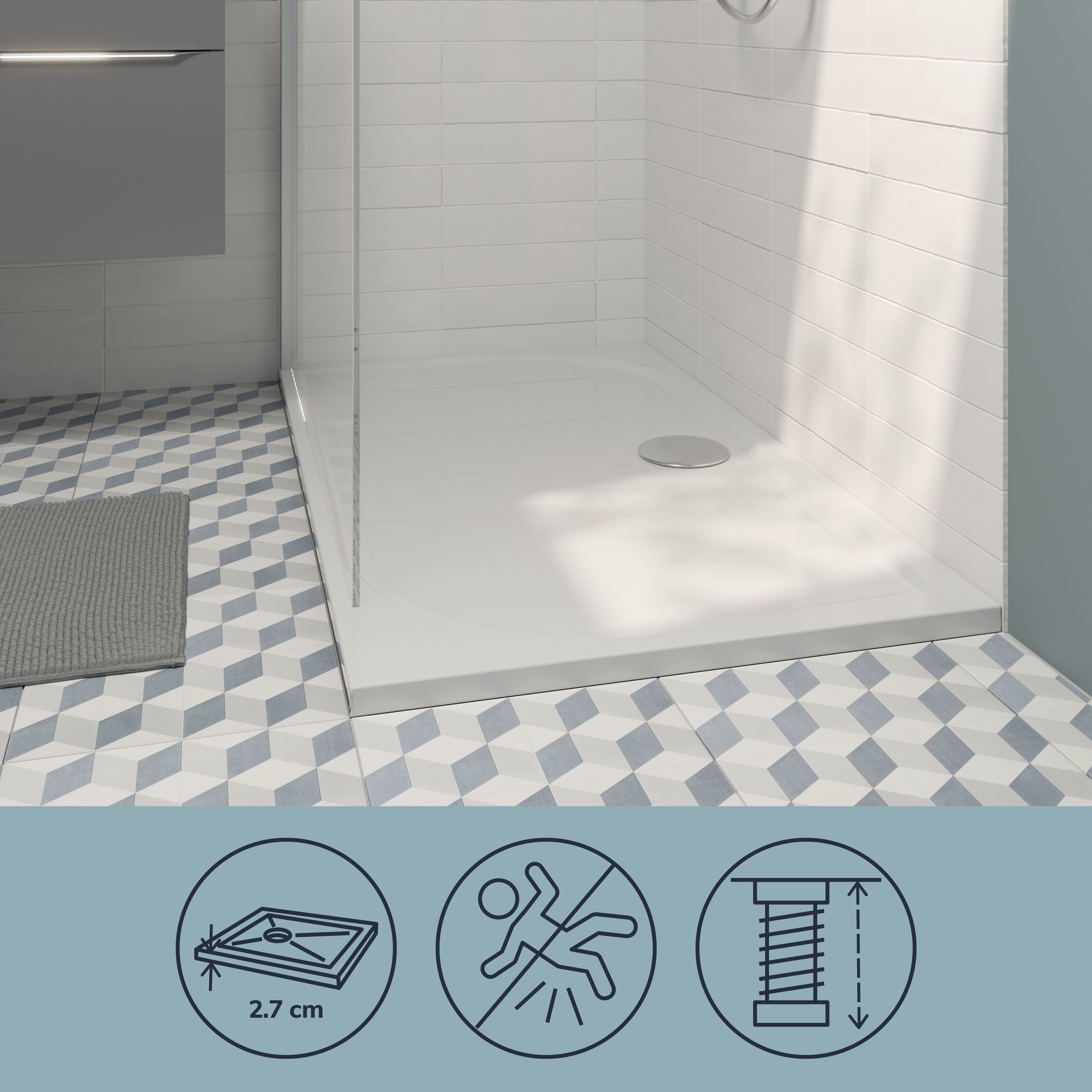 GoodHome Limski White Rectangular Centre drain Shower tray (L)1400mm (W)700mm (H) 27mm
