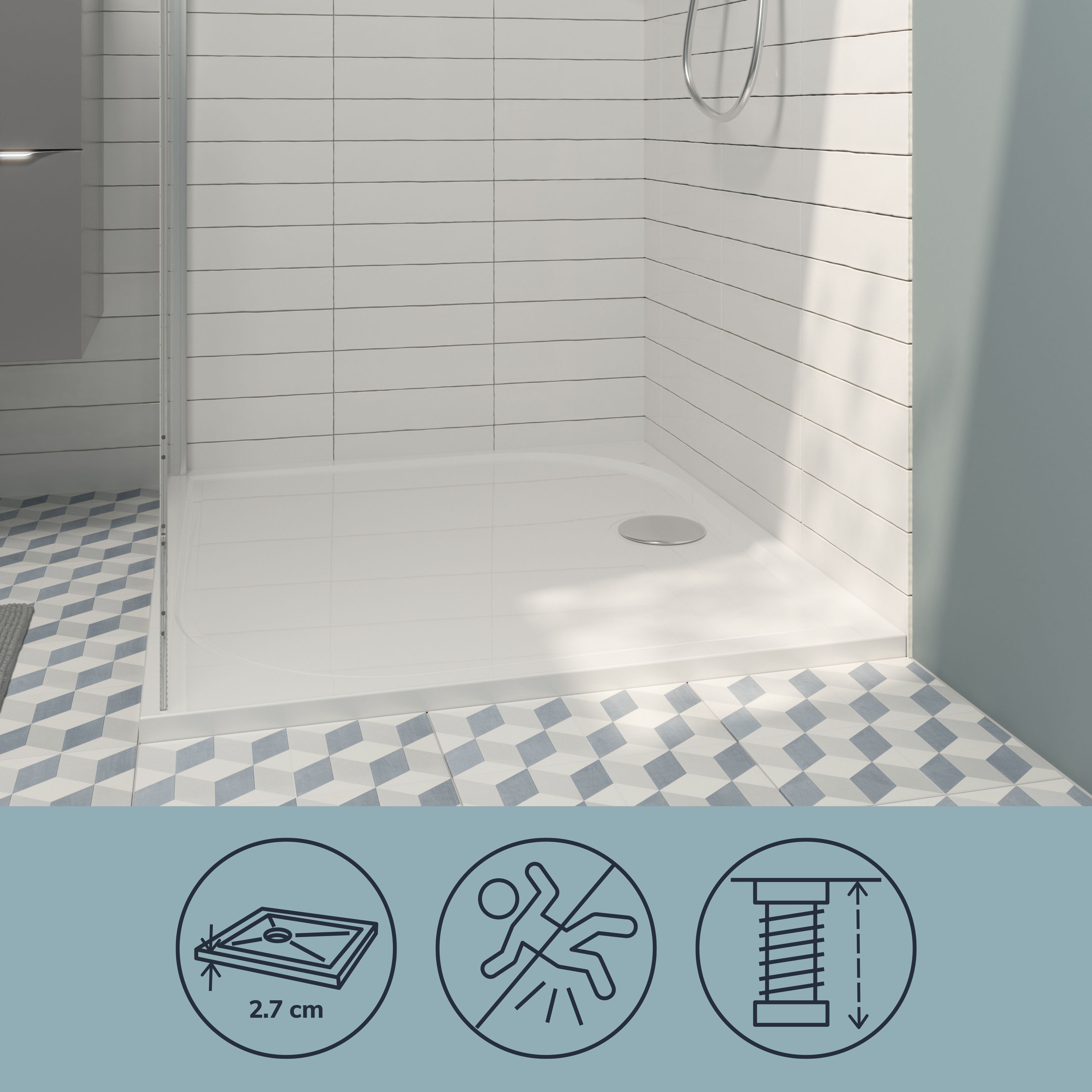GoodHome Limsky Gloss White Rectangular Reversible drainer Shower tray (L)900mm (W)1400mm (H) 28mm