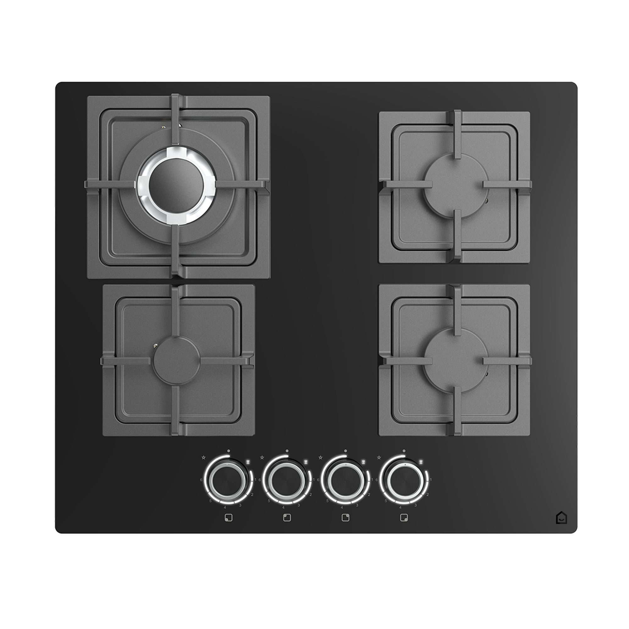 GoodHome Linksense GH60GASLK 4 Burner Black Glass & steel Gas hob, (W)590mm