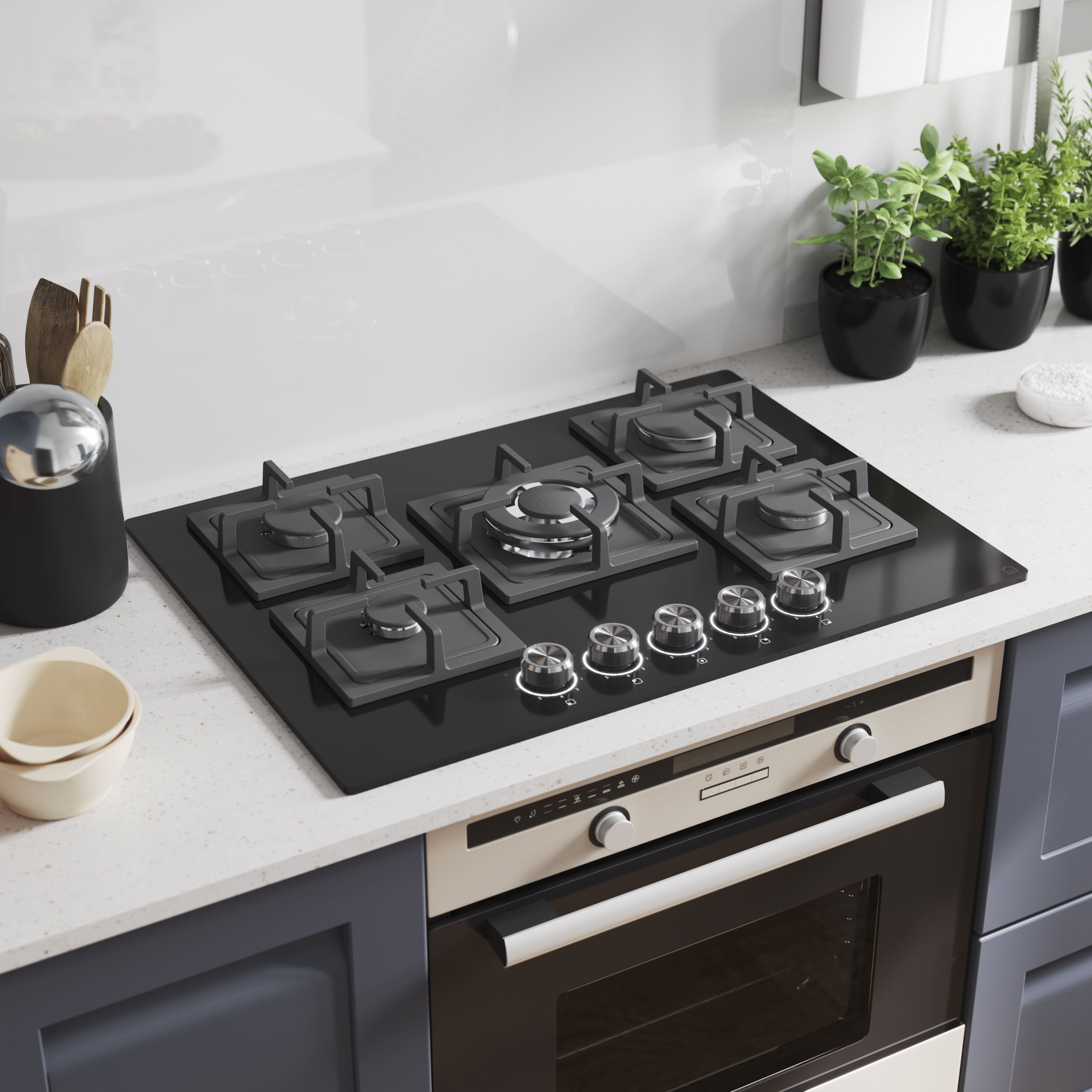GoodHome Linksense GH78GASLK 70cm Gas Hob Black