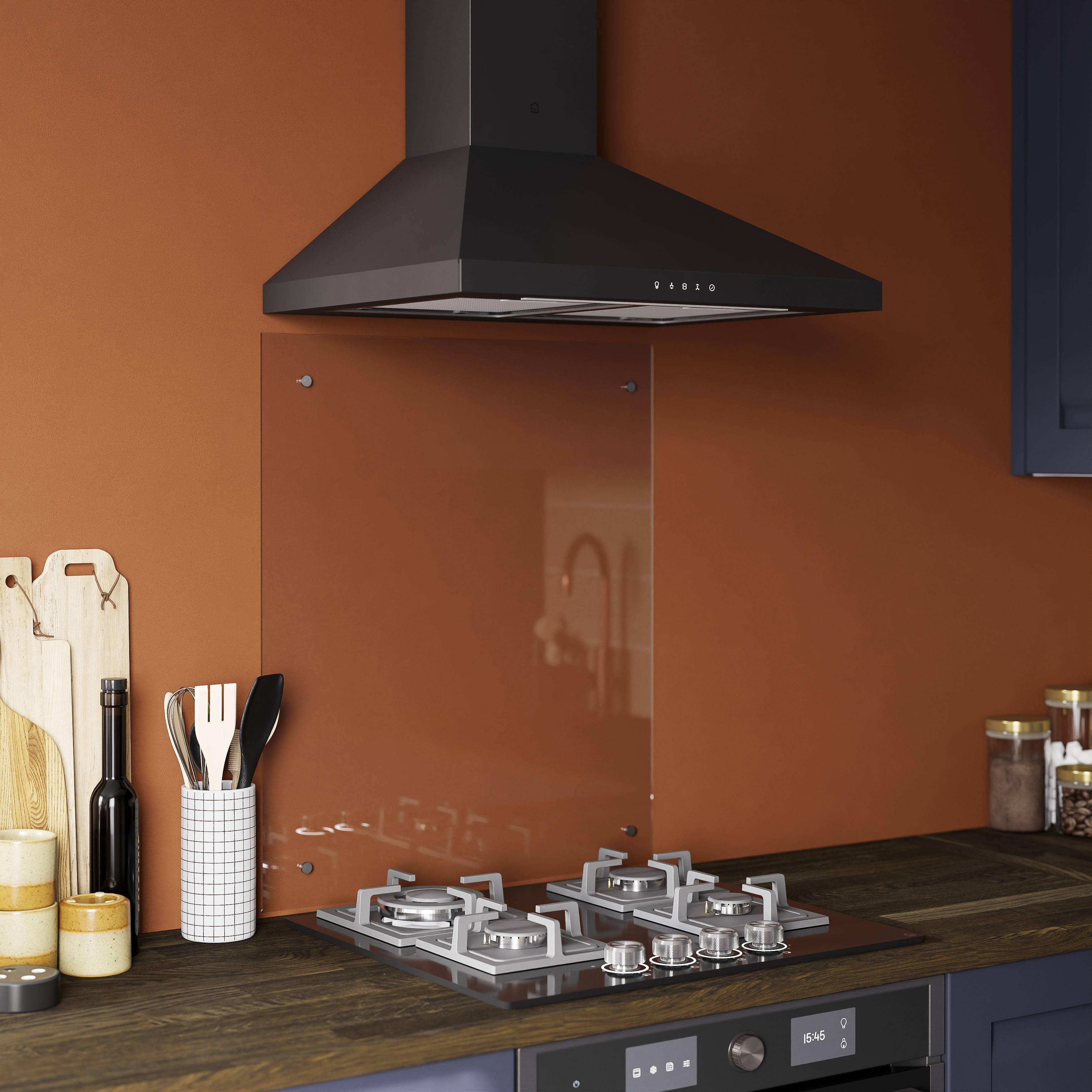 GoodHome LinkSense GHCH60LKBL Black steel & glass Chimney Cooker hood (W)59.8cm - Matt black