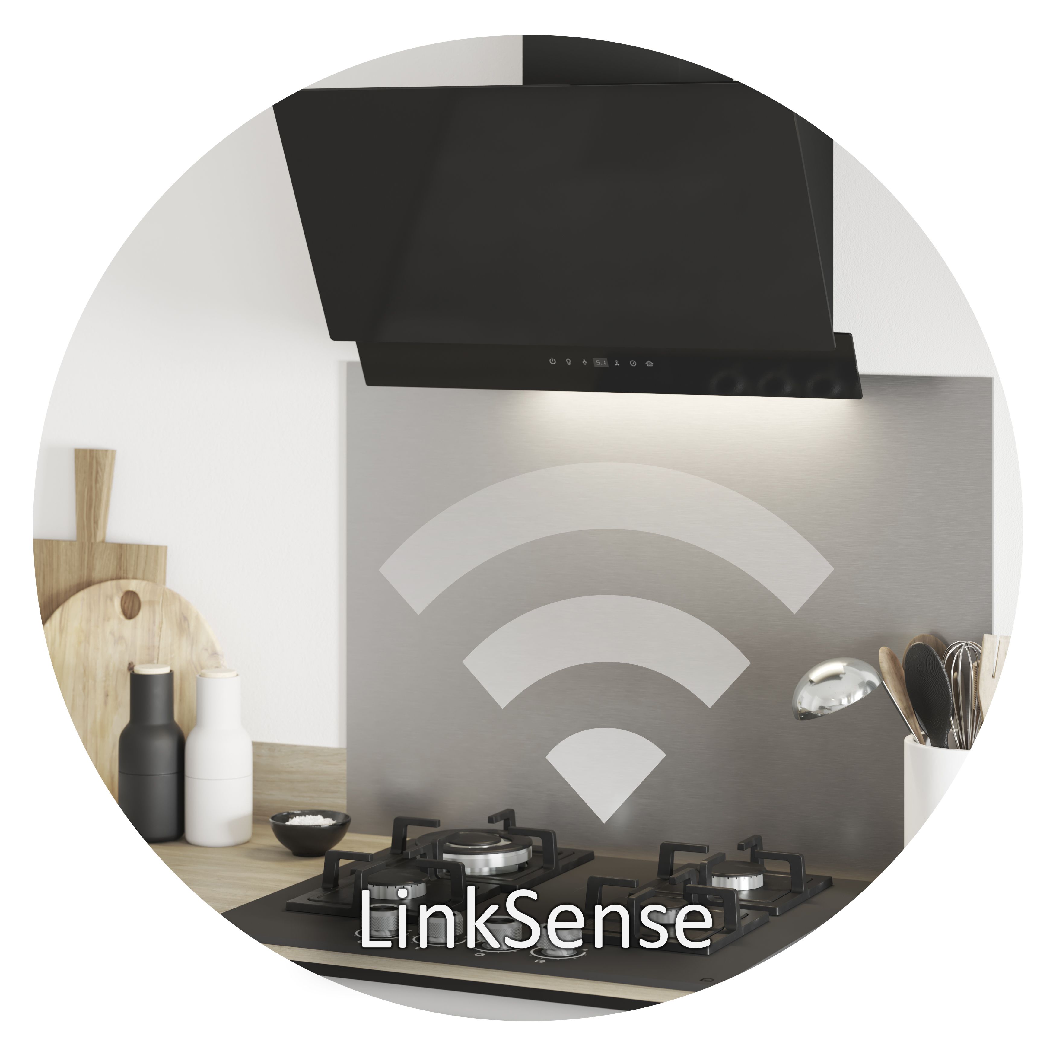 GoodHome LinkSense GHCH60LKBL Black steel & glass Chimney Cooker hood (W)59.8cm - Matt black