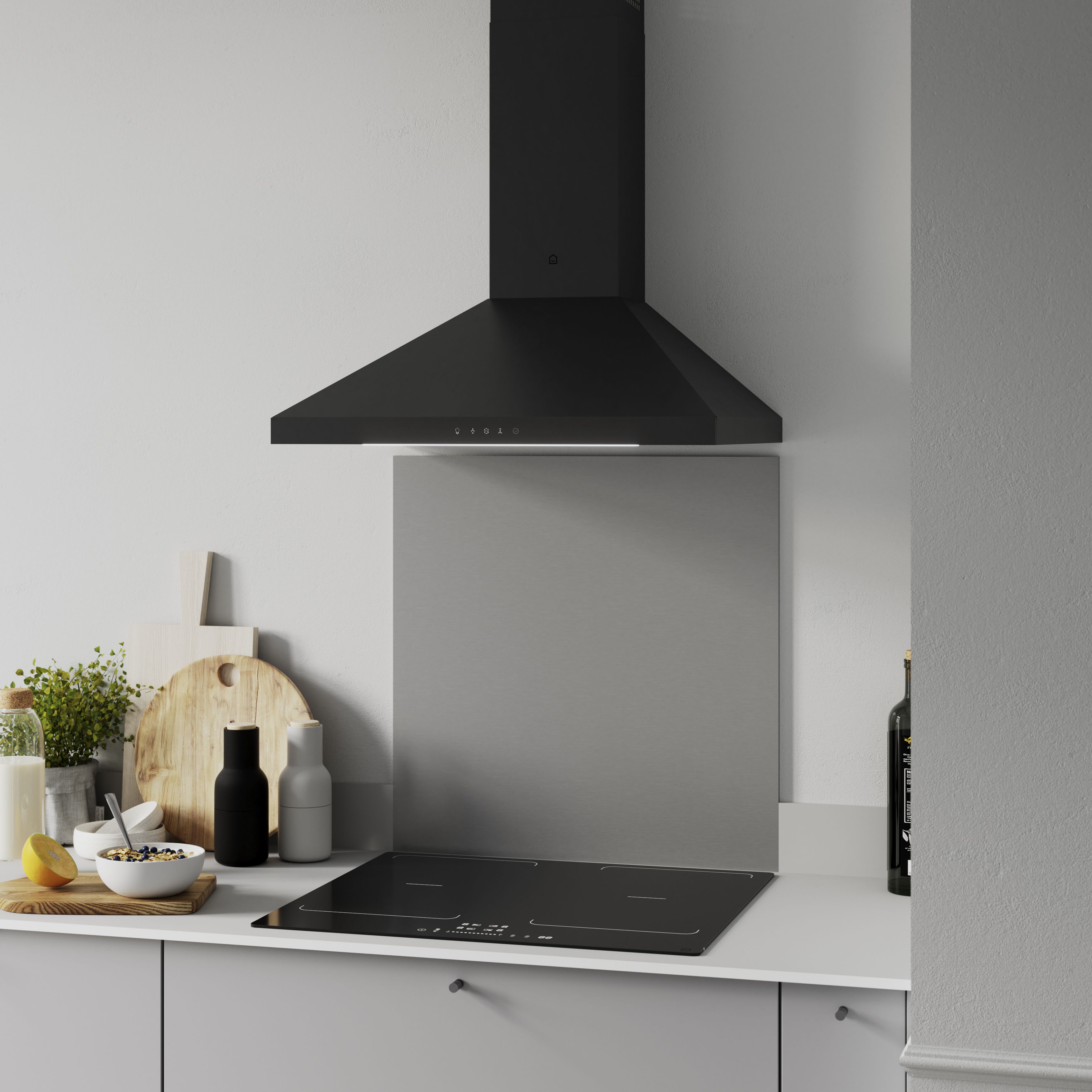 GoodHome LinkSense GHCH60LKBL Black steel & glass Chimney Cooker hood (W)59.8cm - Matt black